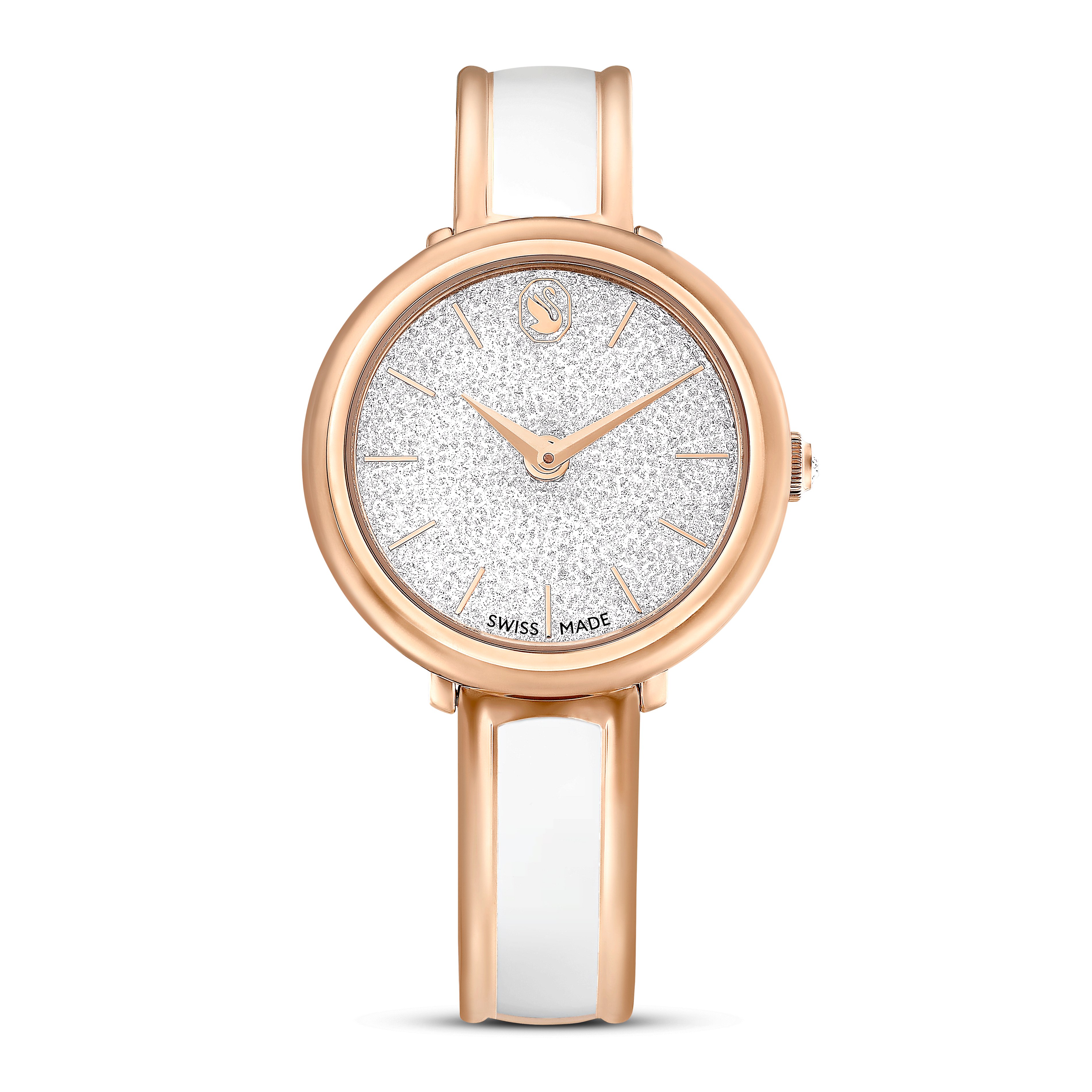 Swarovski Crystalline bangle watch, Swiss Made, Metal bracelet, White, Rose gold-tone finish — article 5689324