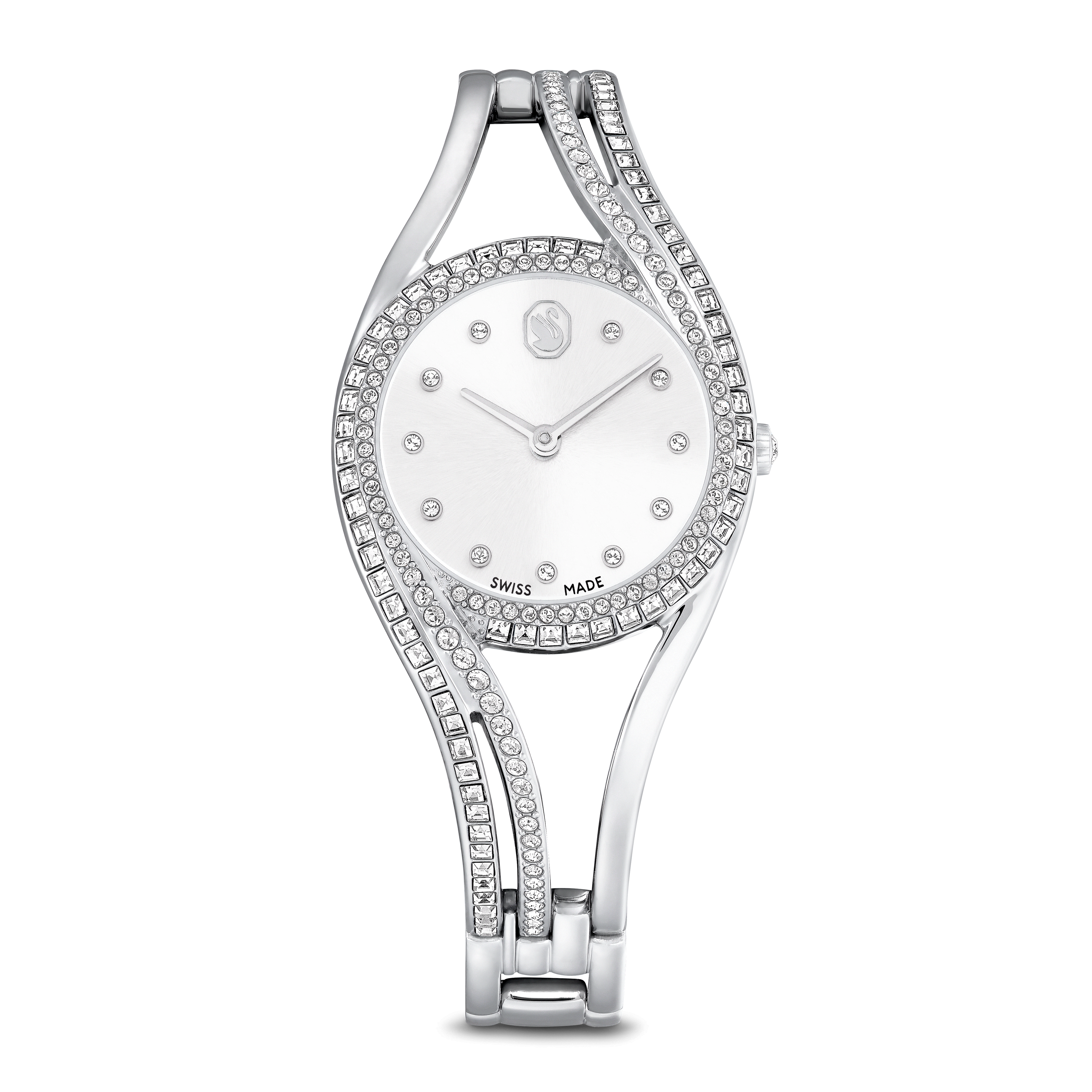Swarovski Hyperbola bangle watch, Swiss Made, Metal bracelet, Silver tone, Stainless steel — article 5689432