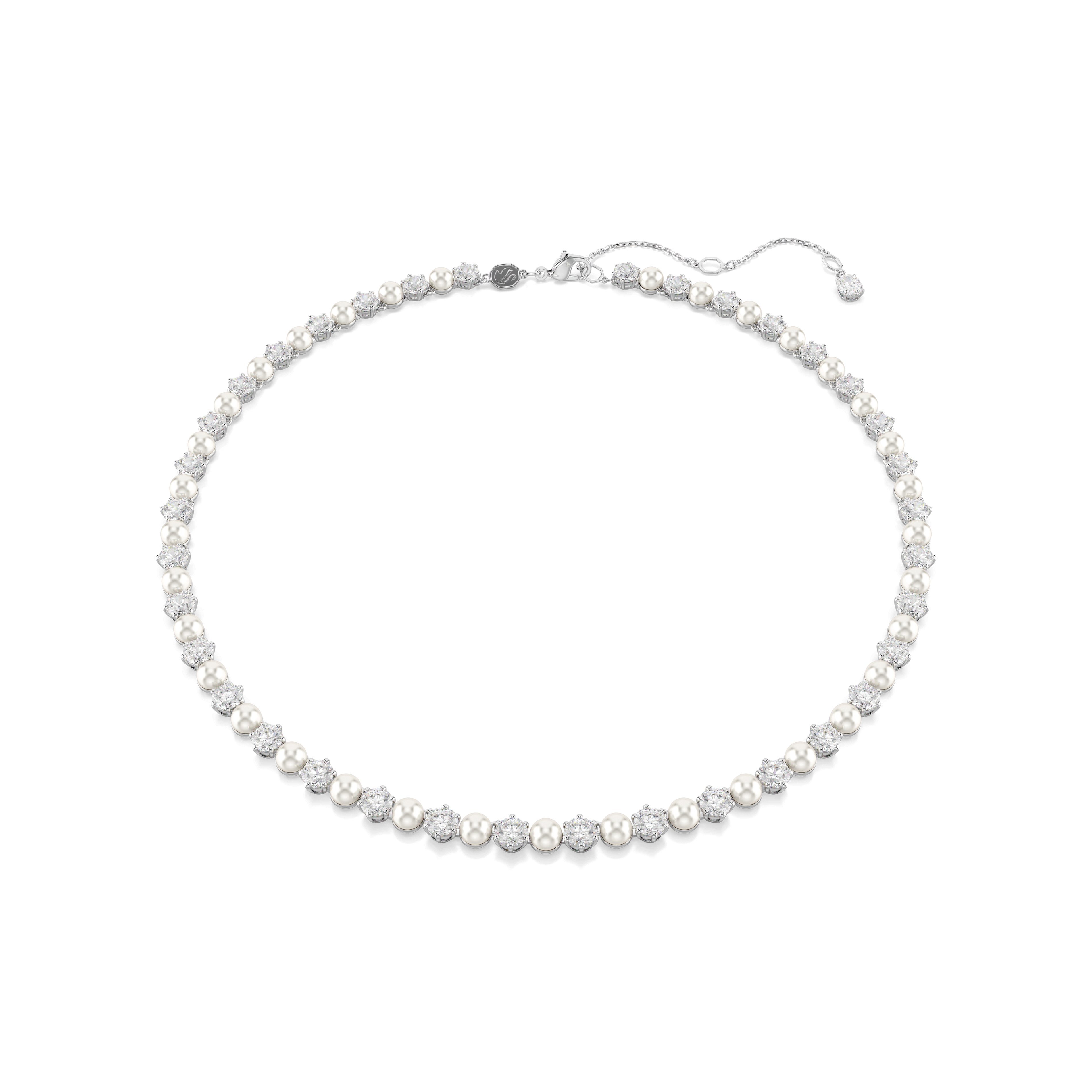 Swarovski Matrix Tennis necklace, Crystal pearl, Round cut, White, Rhodium plated — article 5689623