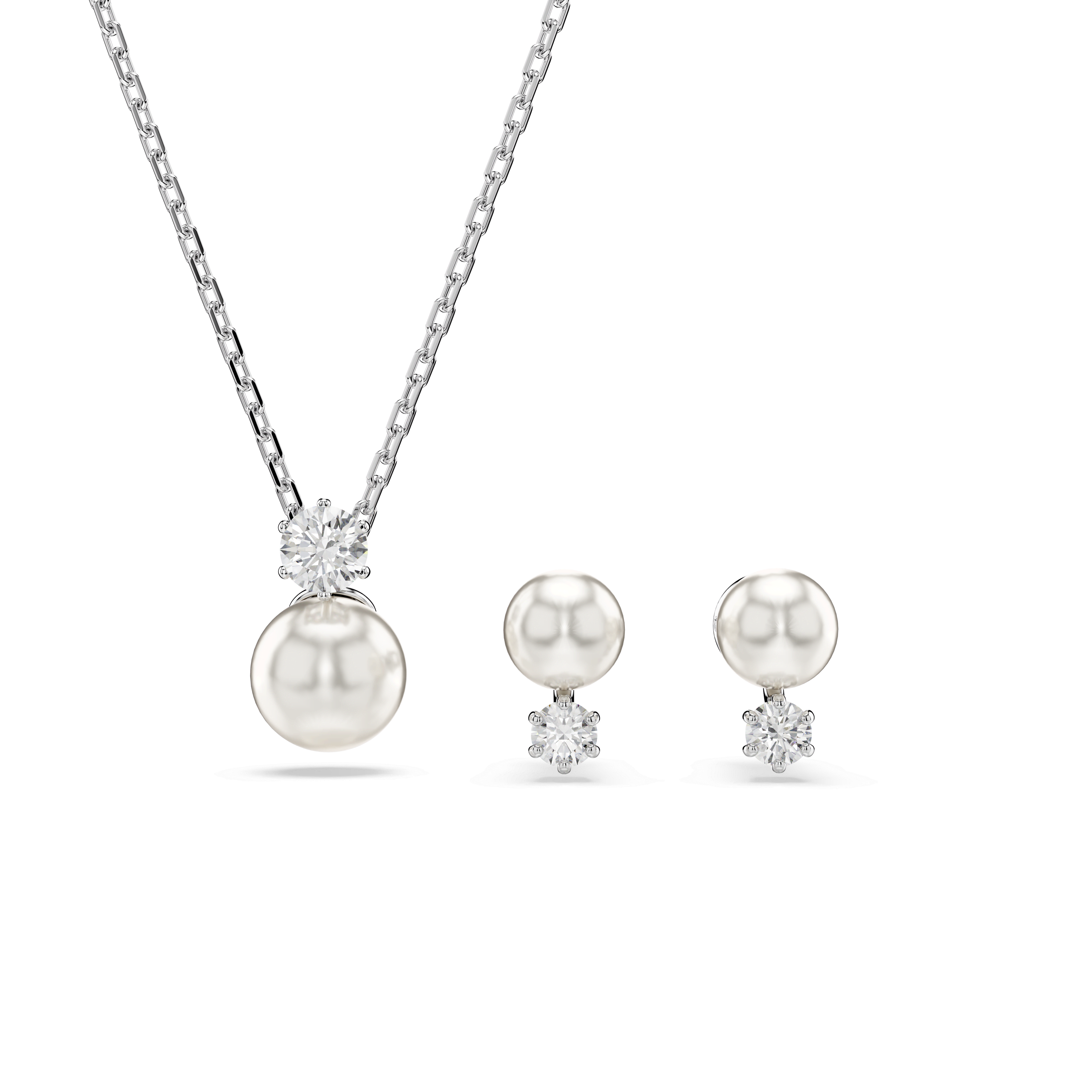 Swarovski Matrix set, Crystal pearl, Round cut, White, Rhodium plated — article 5689624