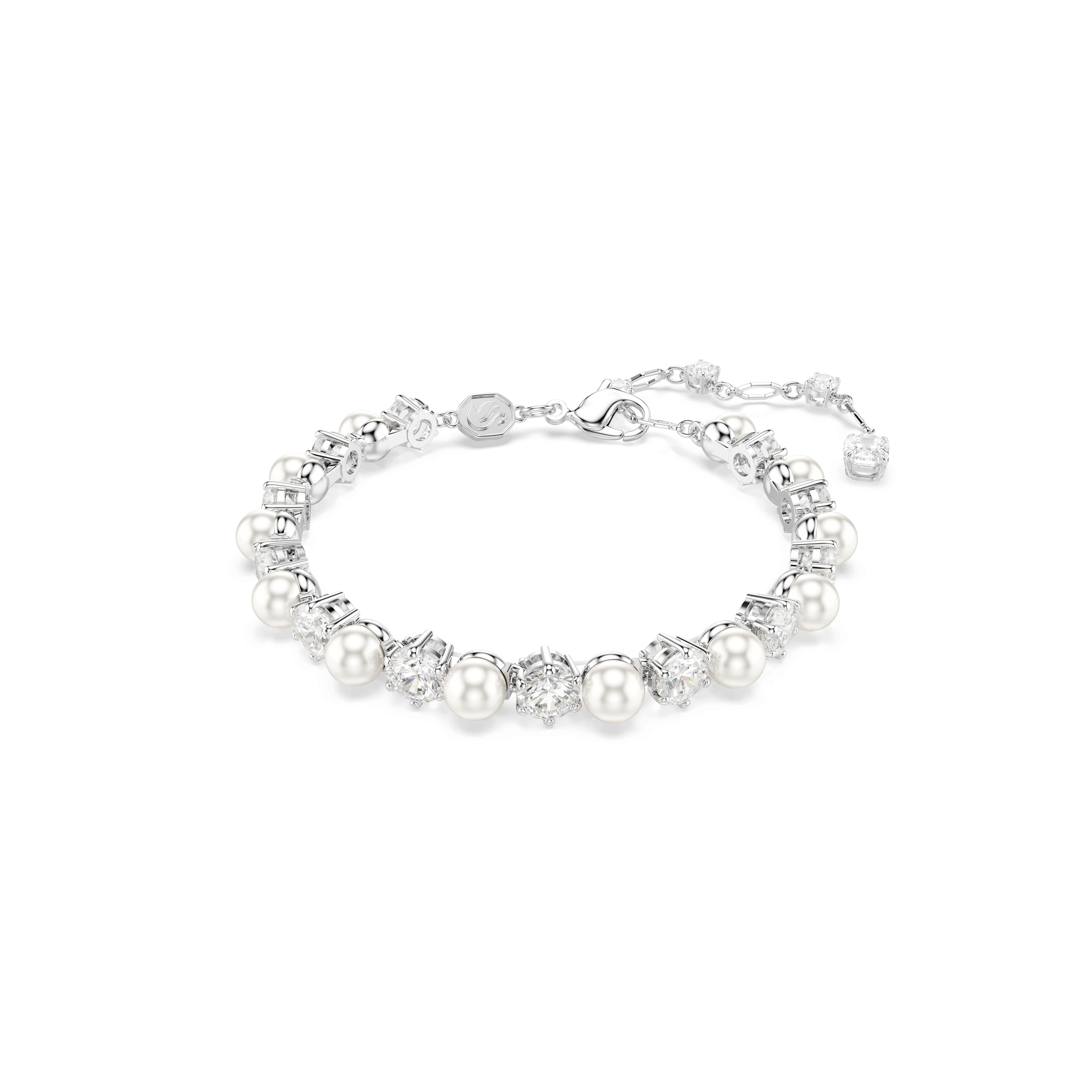 Swarovski Matrix Tennis bracelet, Crystal pearl, Round cut, White, Rhodium plated — article 5689625