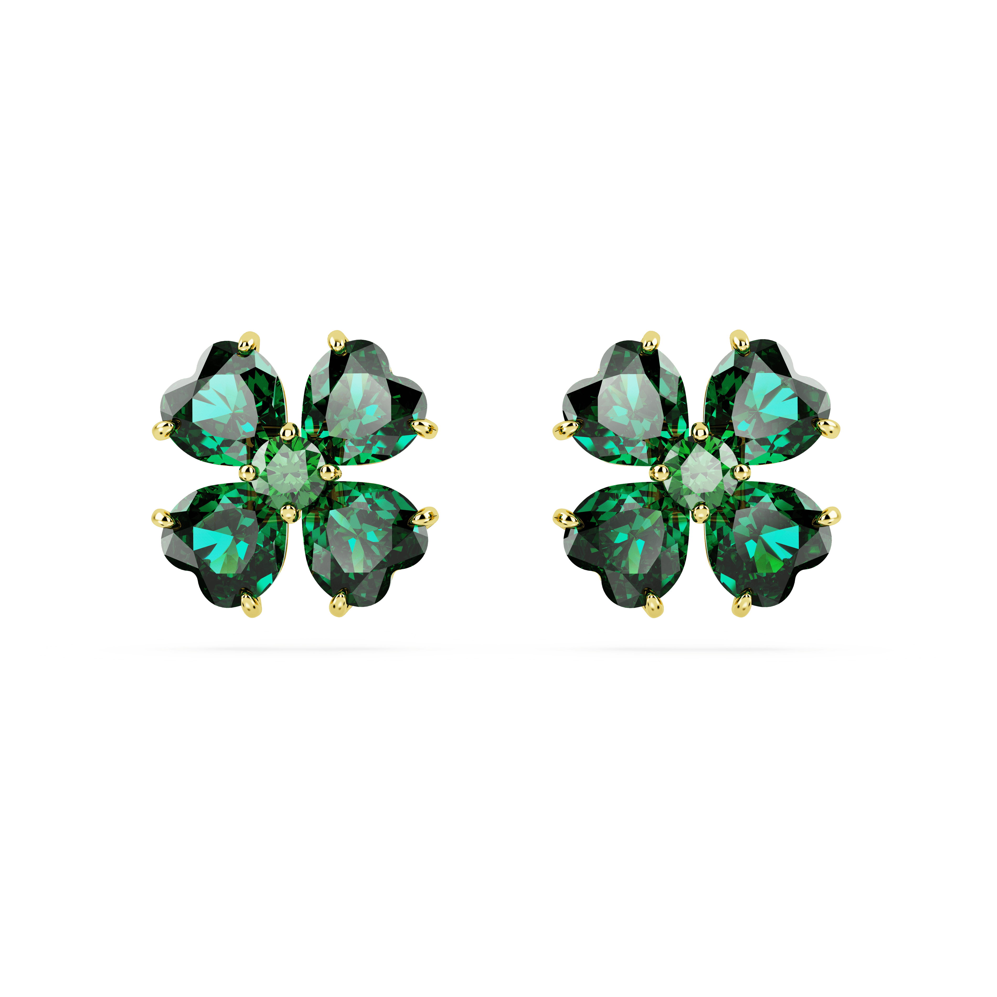 Swarovski Idyllia stud earrings, Clover, Green, 18K gold finish — article 5689702