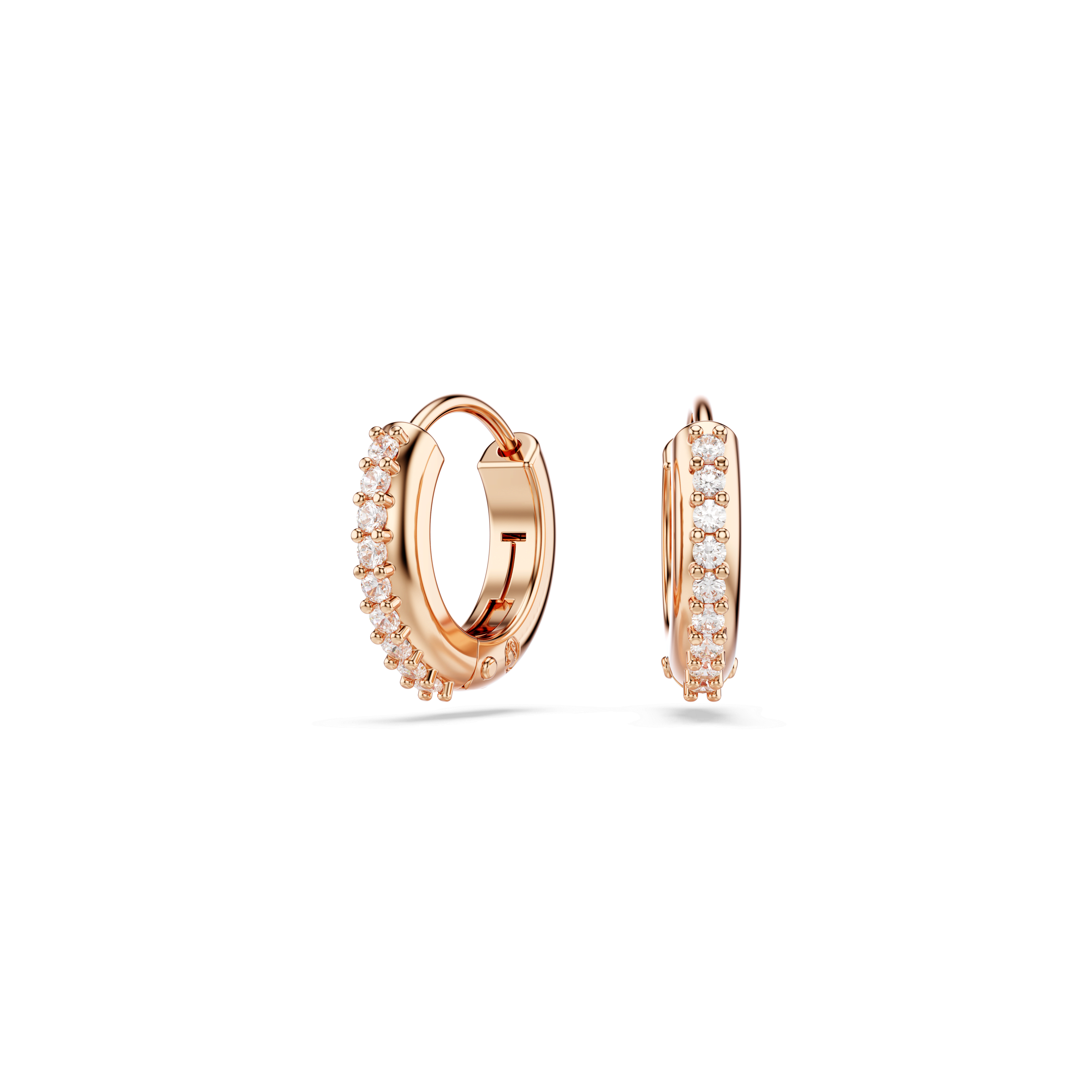Swarovski Matrix hoop earrings, Round cut, White, 18K rose gold finish — article 5690669