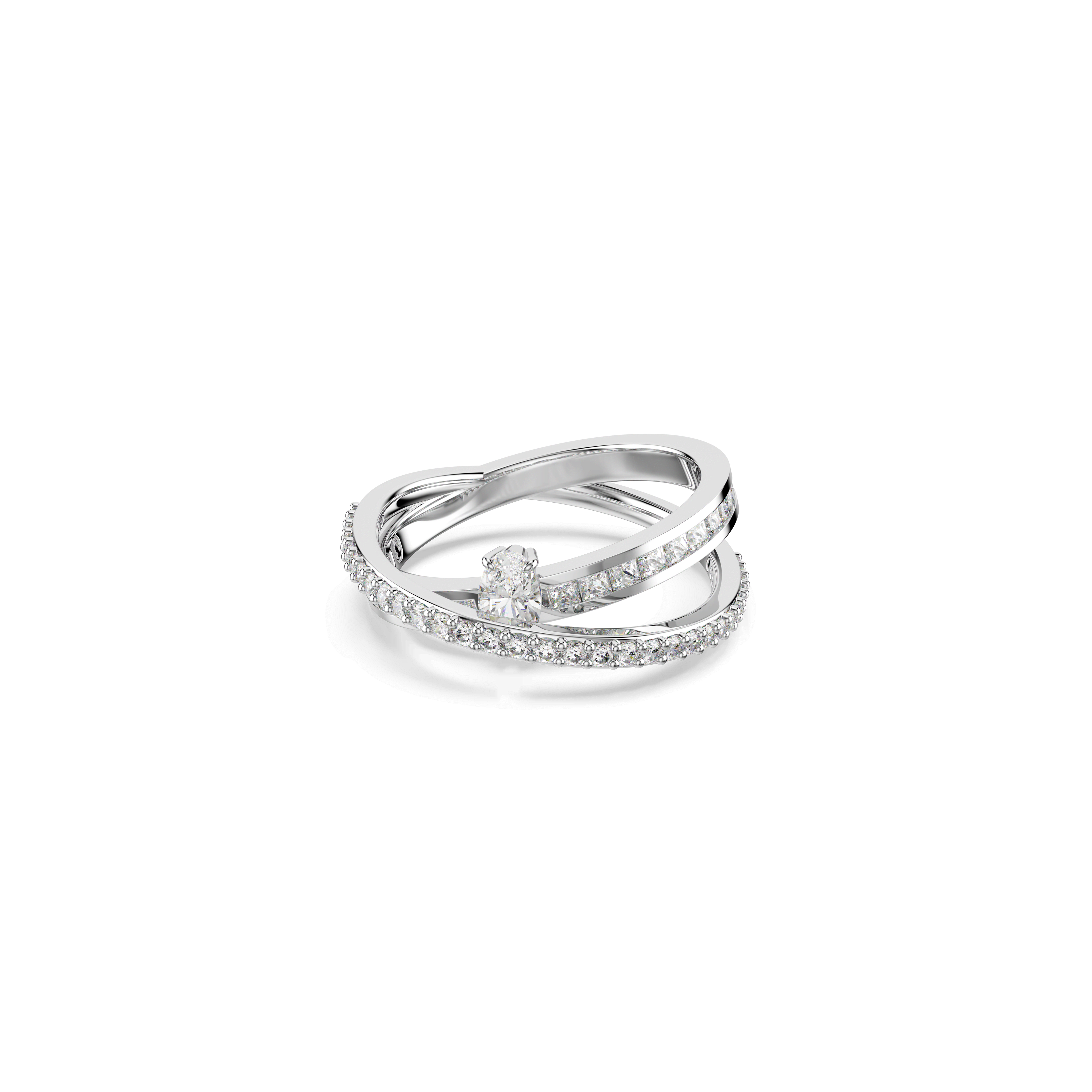Swarovski Hyperbola ring, Mixed cuts, White, Rhodium plated — article 5691228