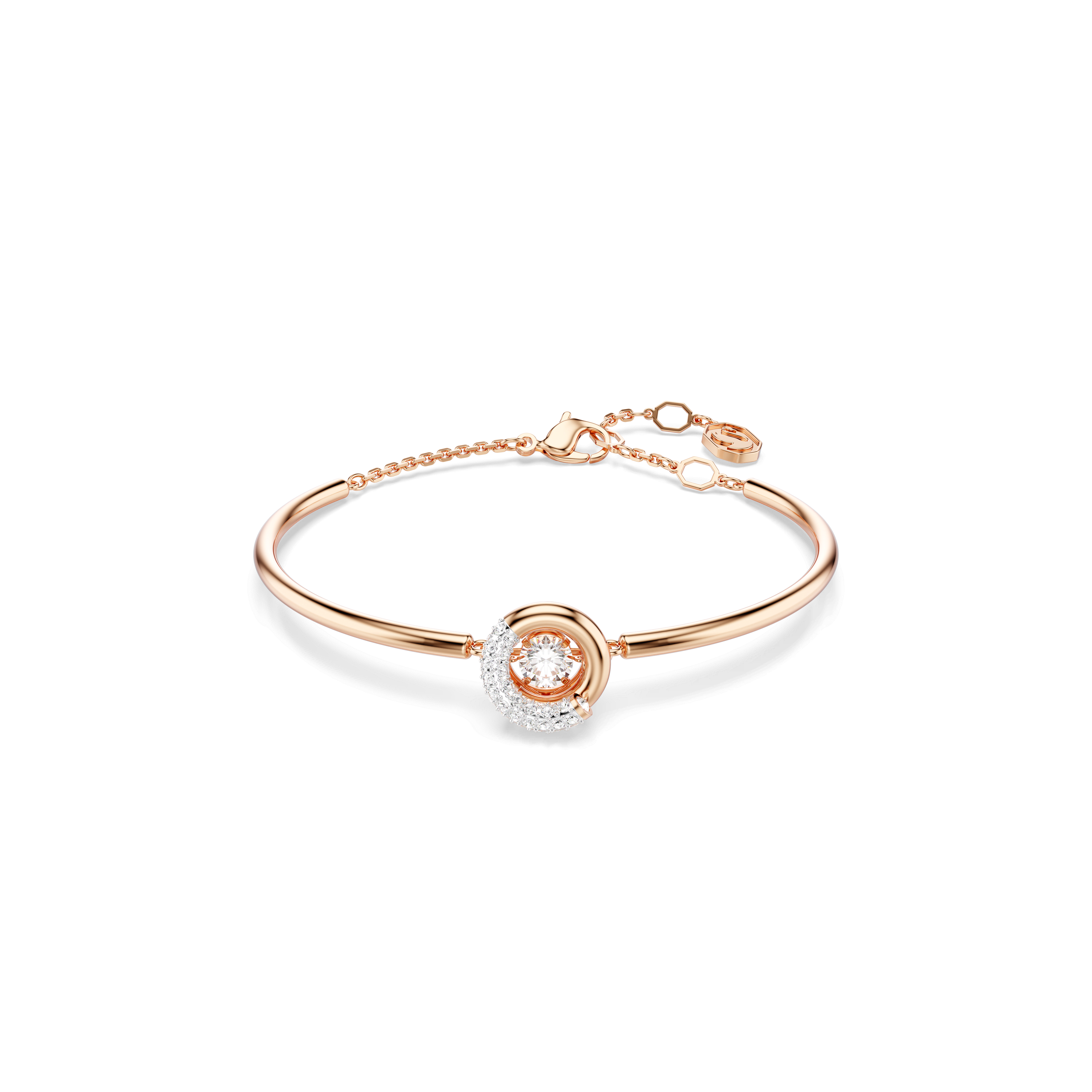 Swarovski Dextera bangle, Round cut, White, 18K rose gold finish — article 5692259
