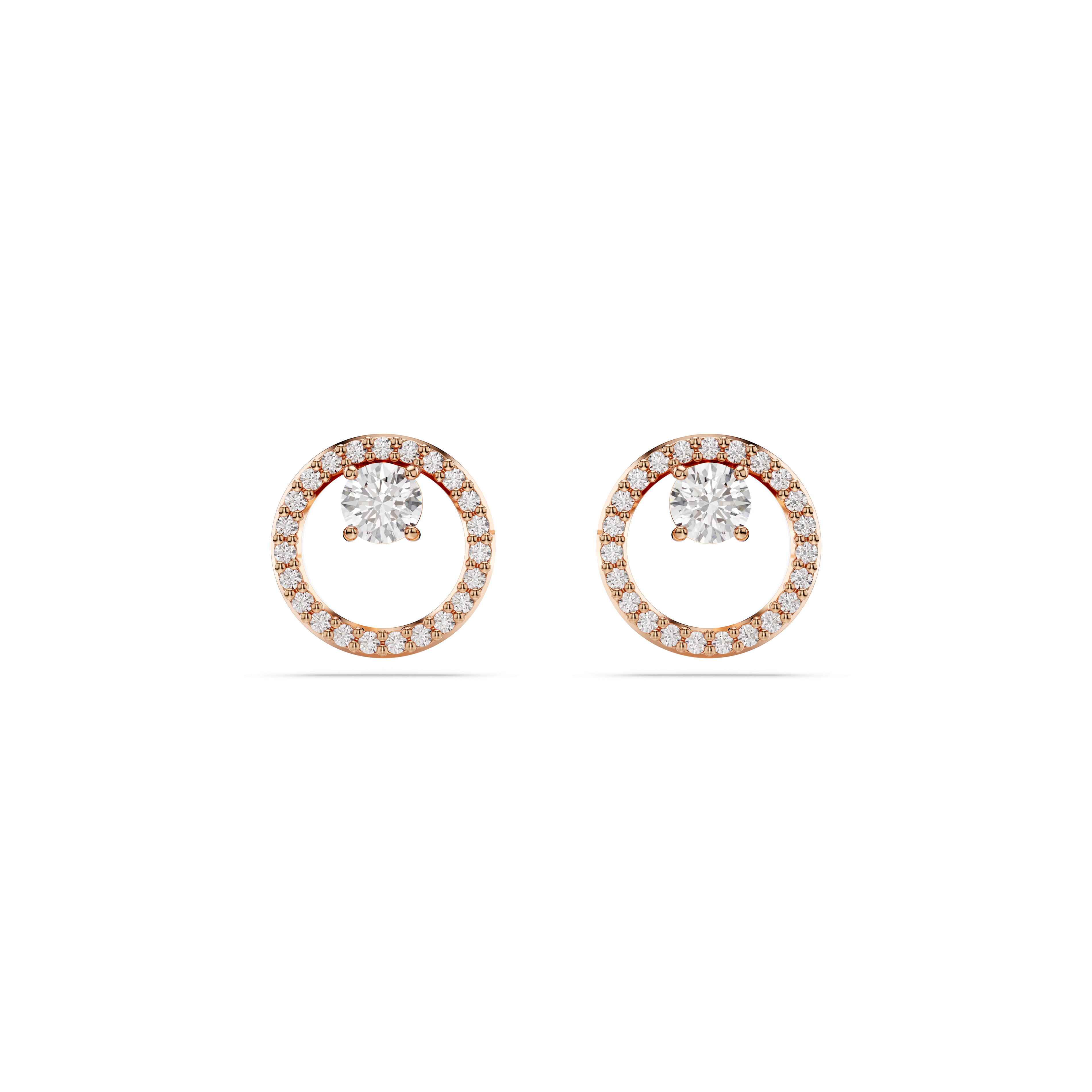 Swarovski Constella stud earrings, Round cut, White, 18K rose gold finish — article 5692263