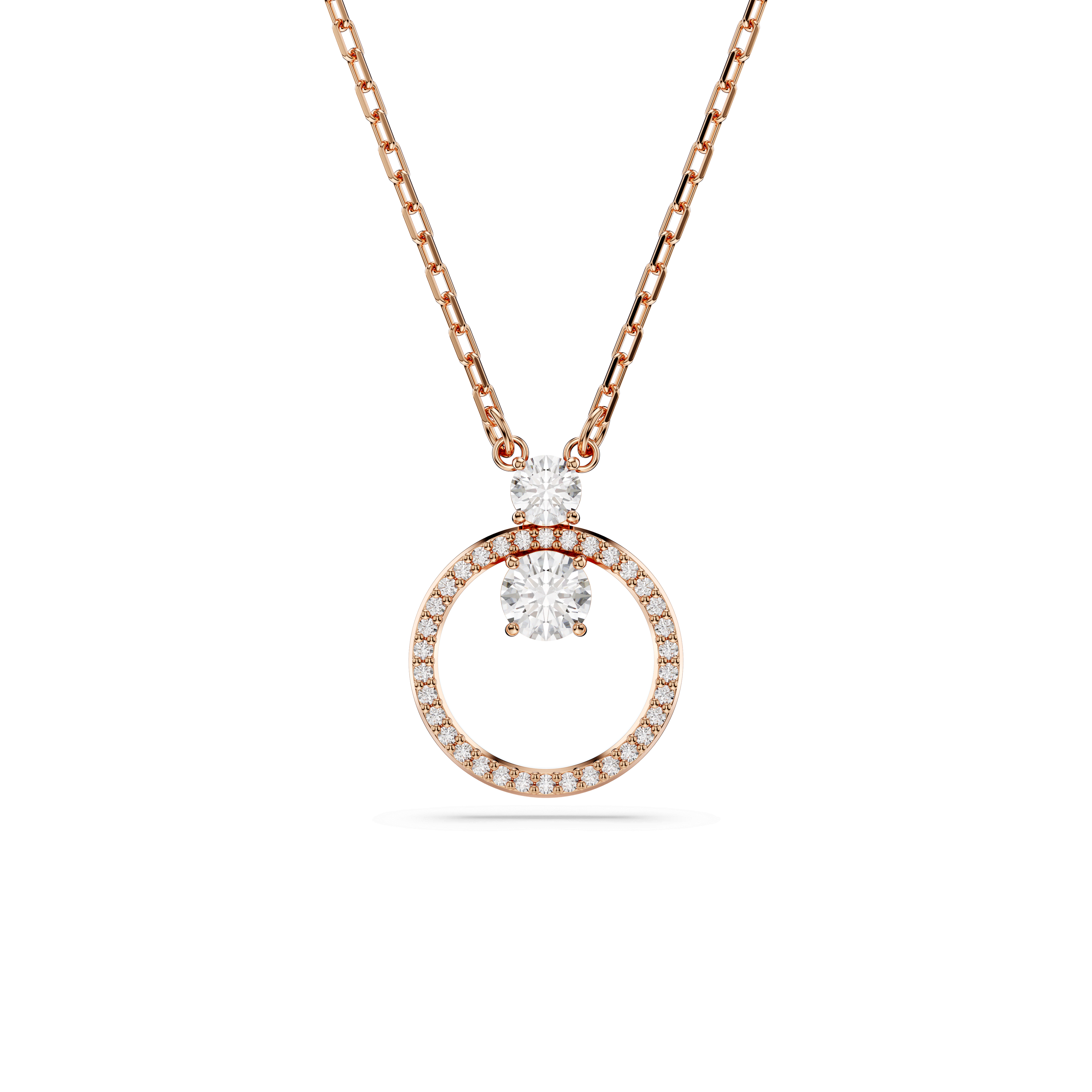 Swarovski Constella pendant, Pavé, Round cut, White, 18K rose gold finish — article 5701585
