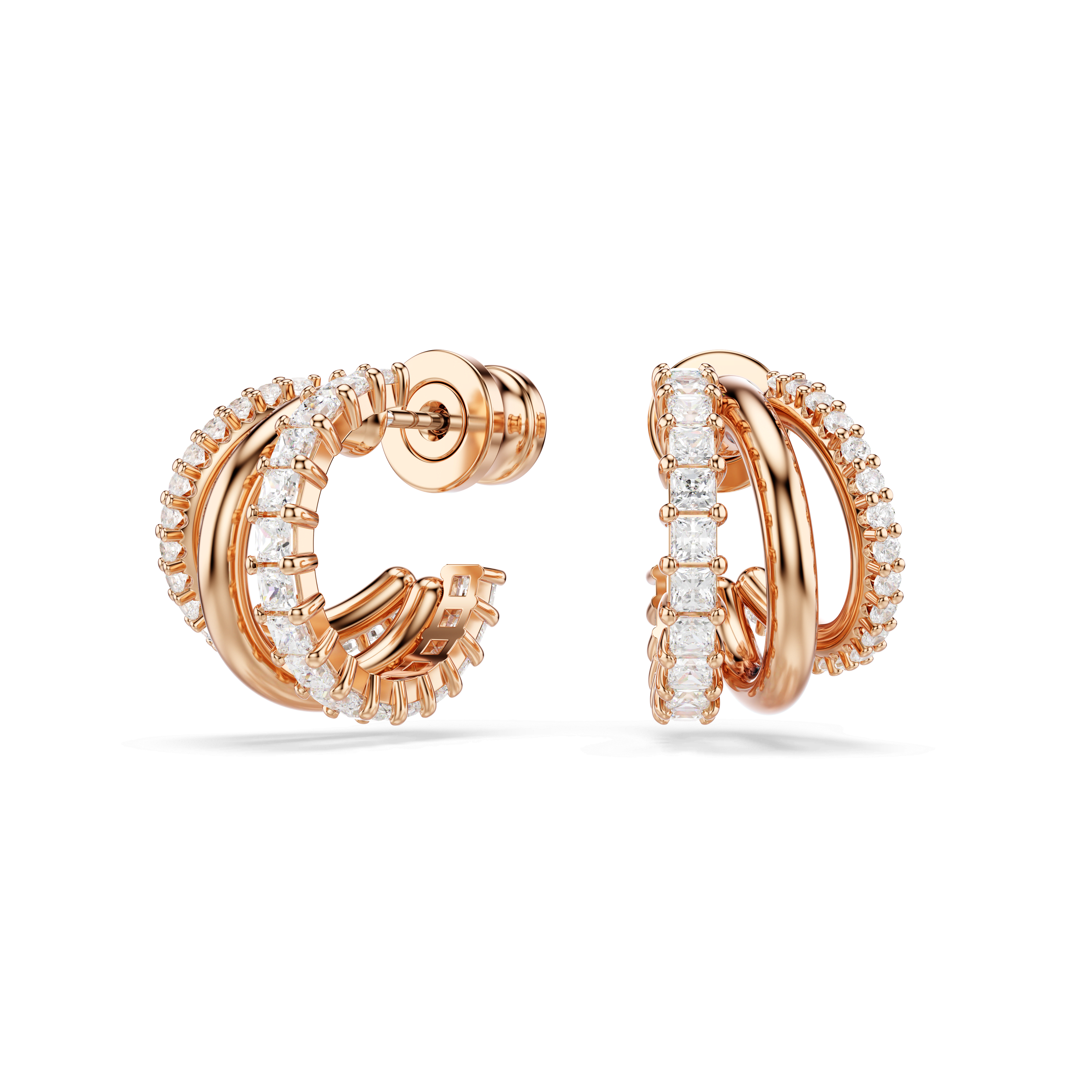 Swarovski Hyperbola hoop earrings, Mixed cuts, Mini, White, 18K rose gold finish — article 5701591