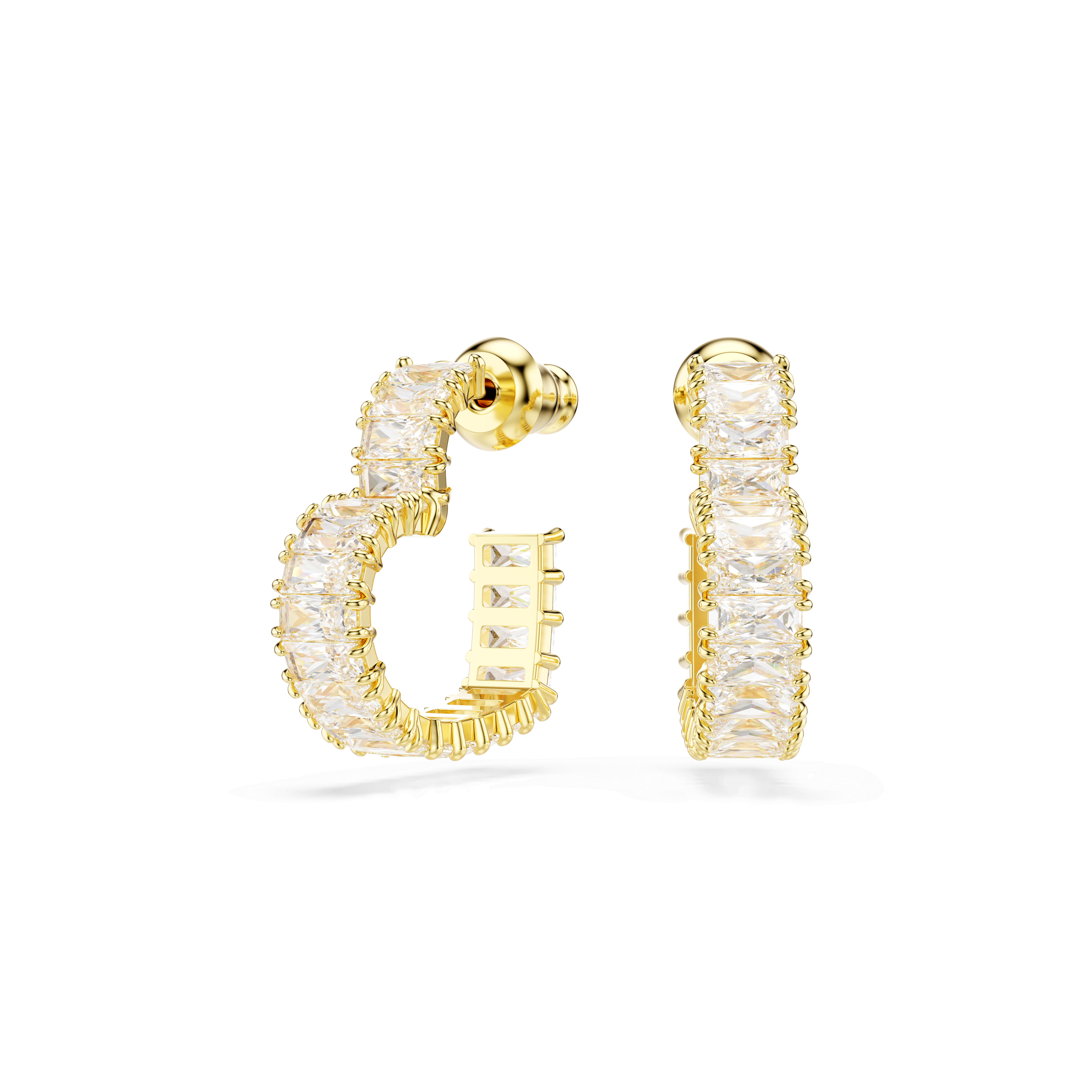 Swarovski Matrix hoop earrings, Baguette cut, Heart, Small, White, 18K gold finish — article 5701599