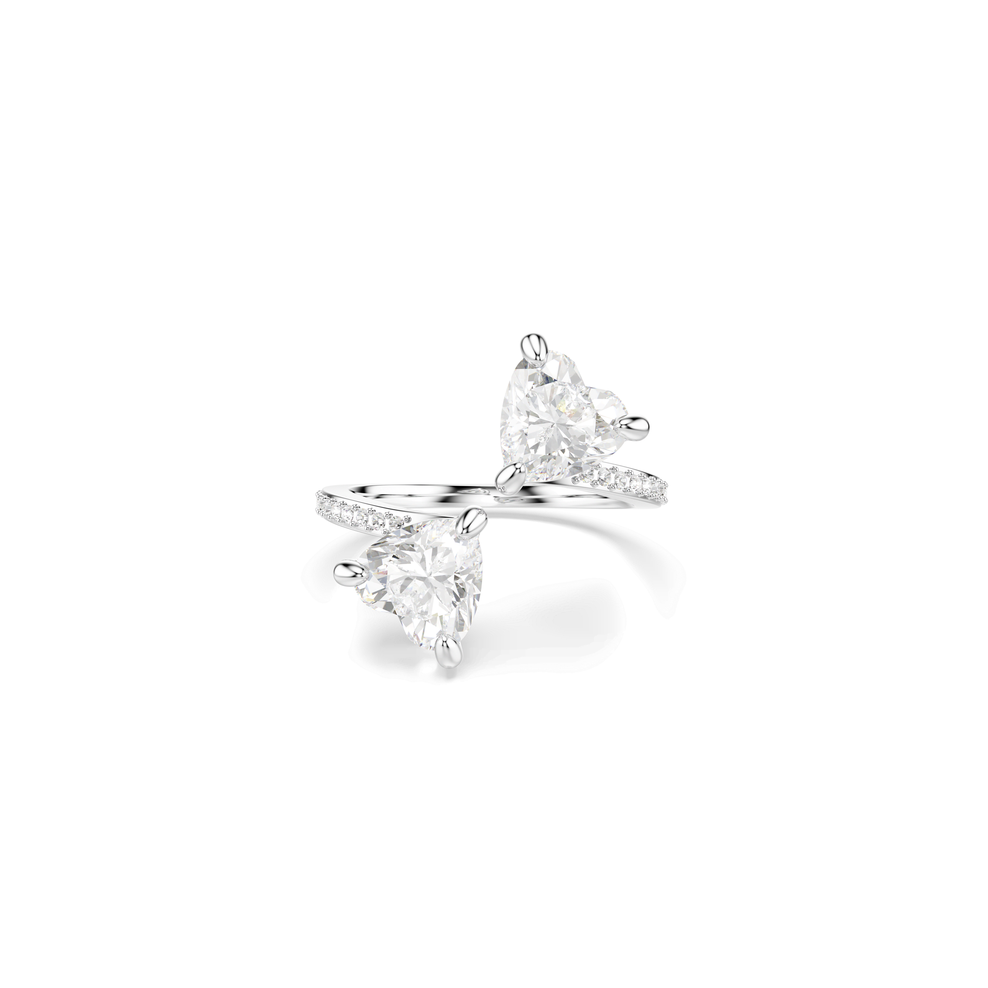Swarovski Mesmera open ring, Heart cut, Pavé, White, Rhodium plated — article 5705592