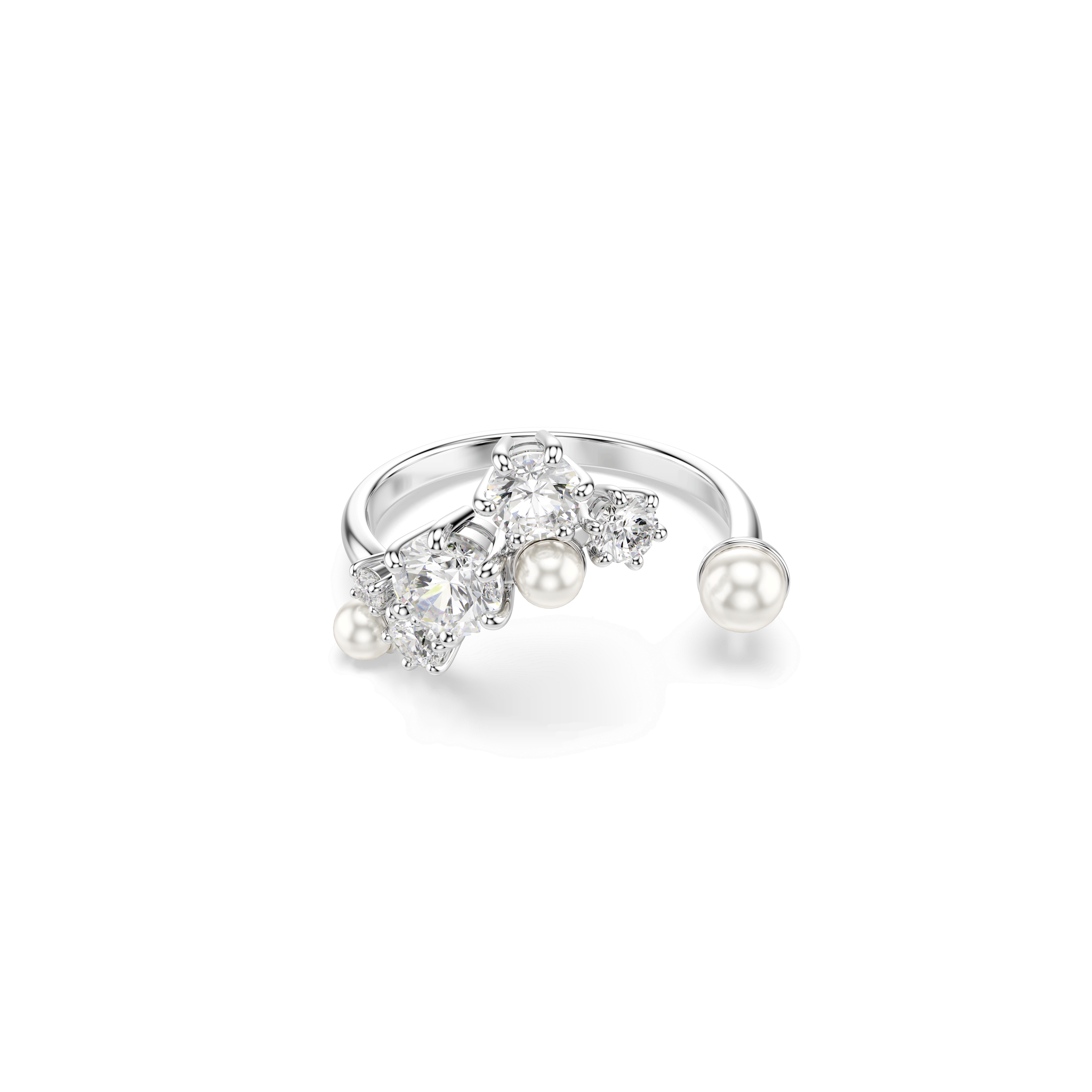 Swarovski Constella open ring, Crystal pearl, Round cuts, White, Rhodium plated — article 5705597