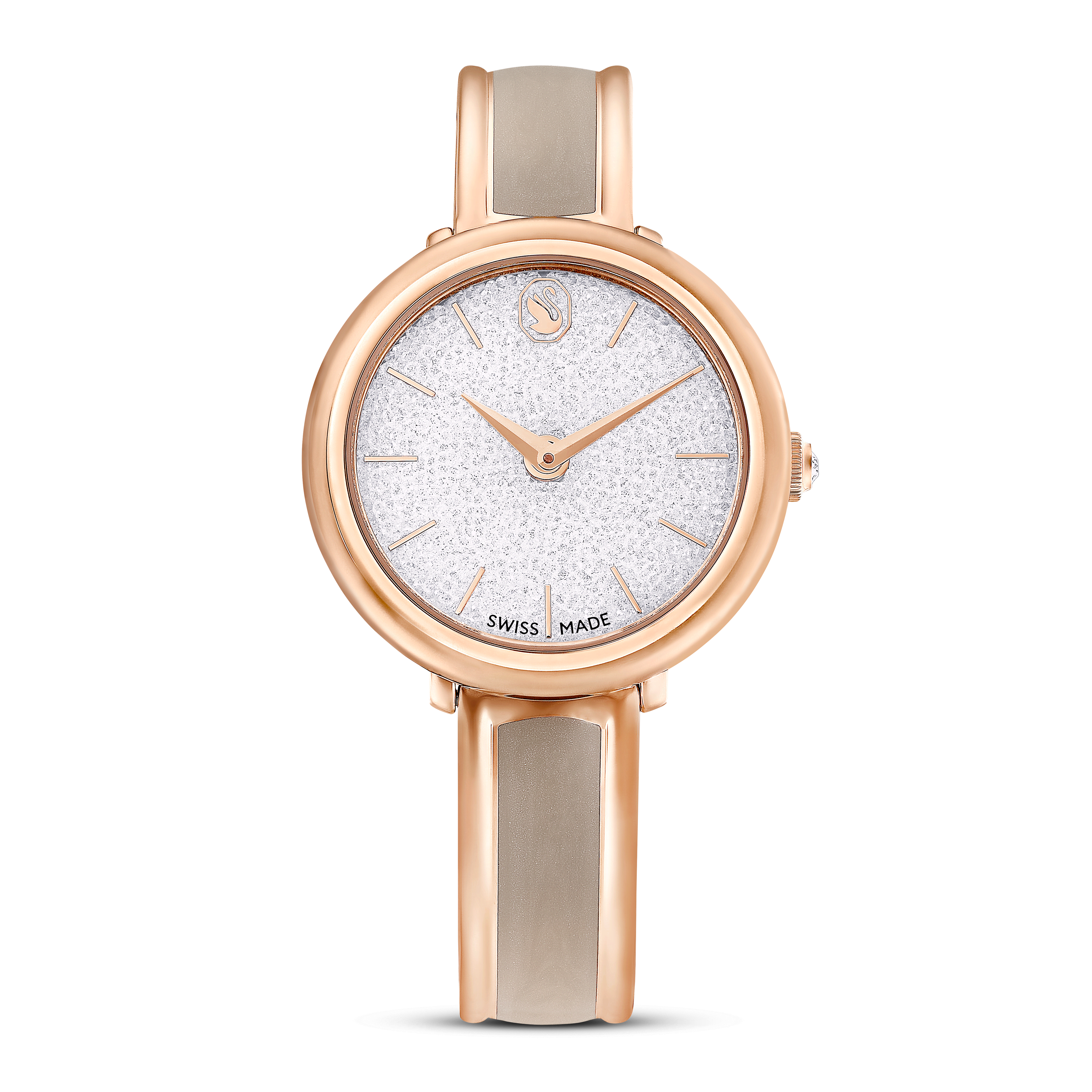 Swarovski Crystalline bangle watch, Swiss Made, Metal bracelet, Beige, Rose gold-tone finish — article 5709814
