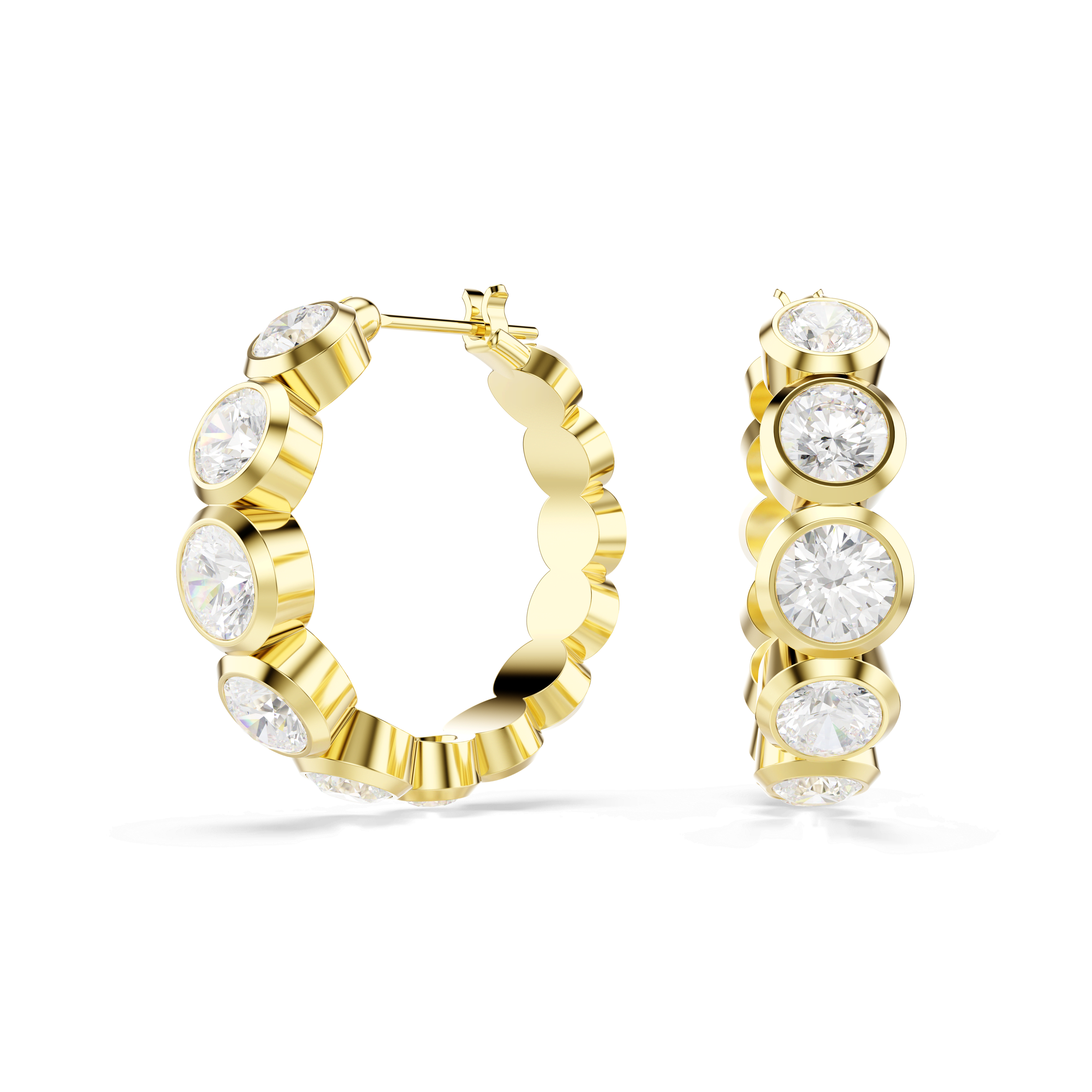 Swarovski Imber hoop earrings, Round cut, White, 18K gold finish — article 5711483