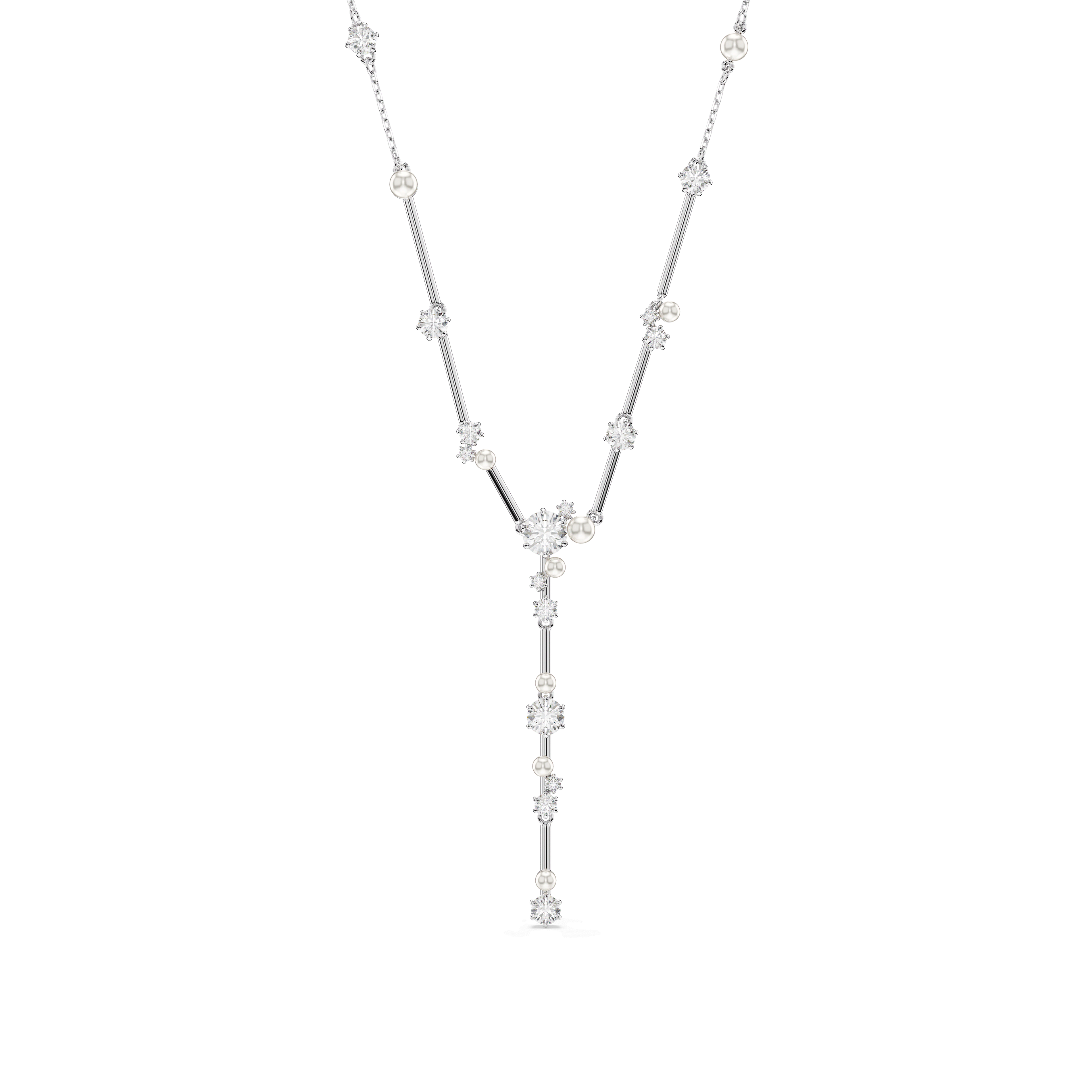 Swarovski Constella Y necklace, Crystal pearl, Round cuts, White, Rhodium plated — article 5711830