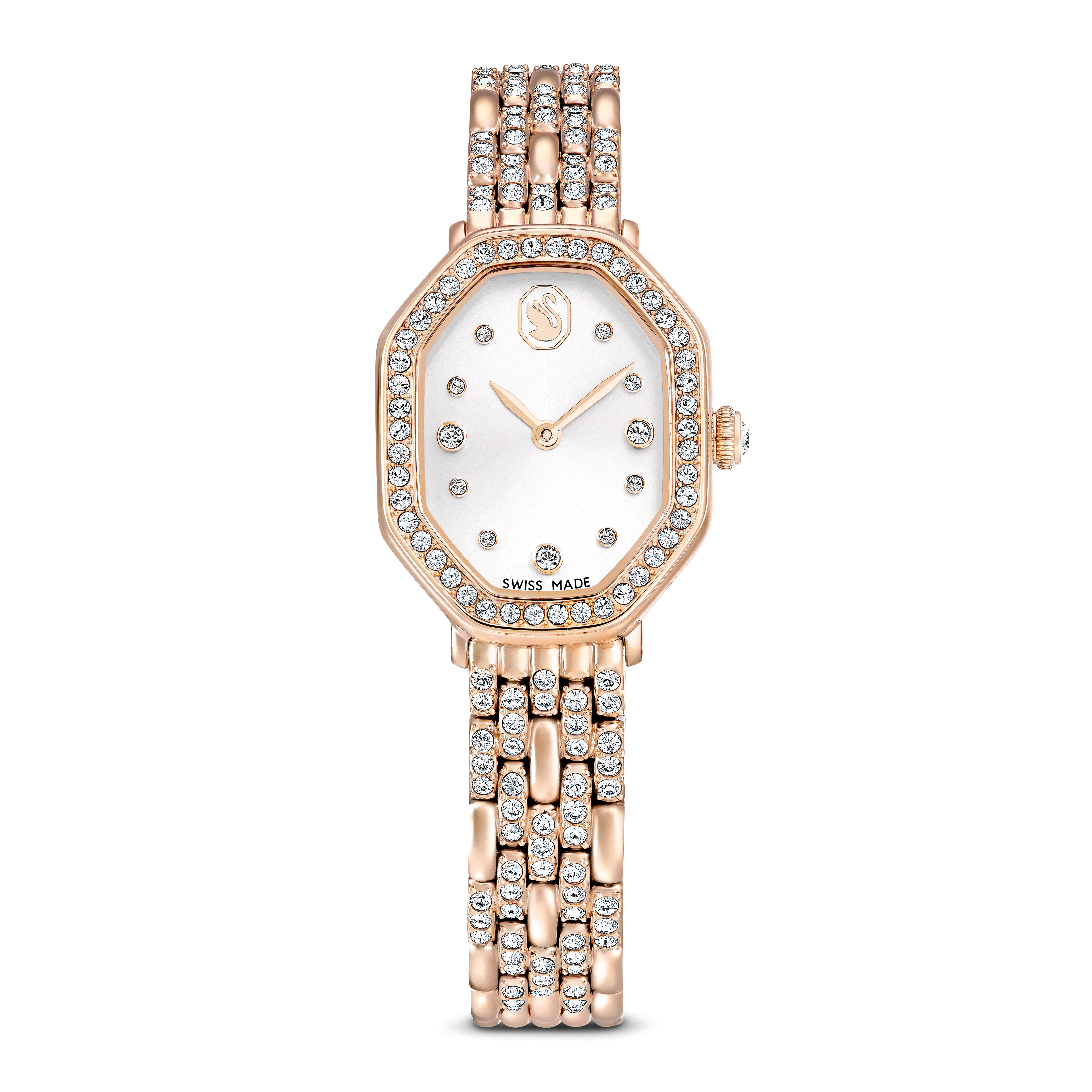 Swarovski Dextera octagon watch, Swiss Made, Metal bracelet, Gold tone, Rose gold-tone finish — article 5715517