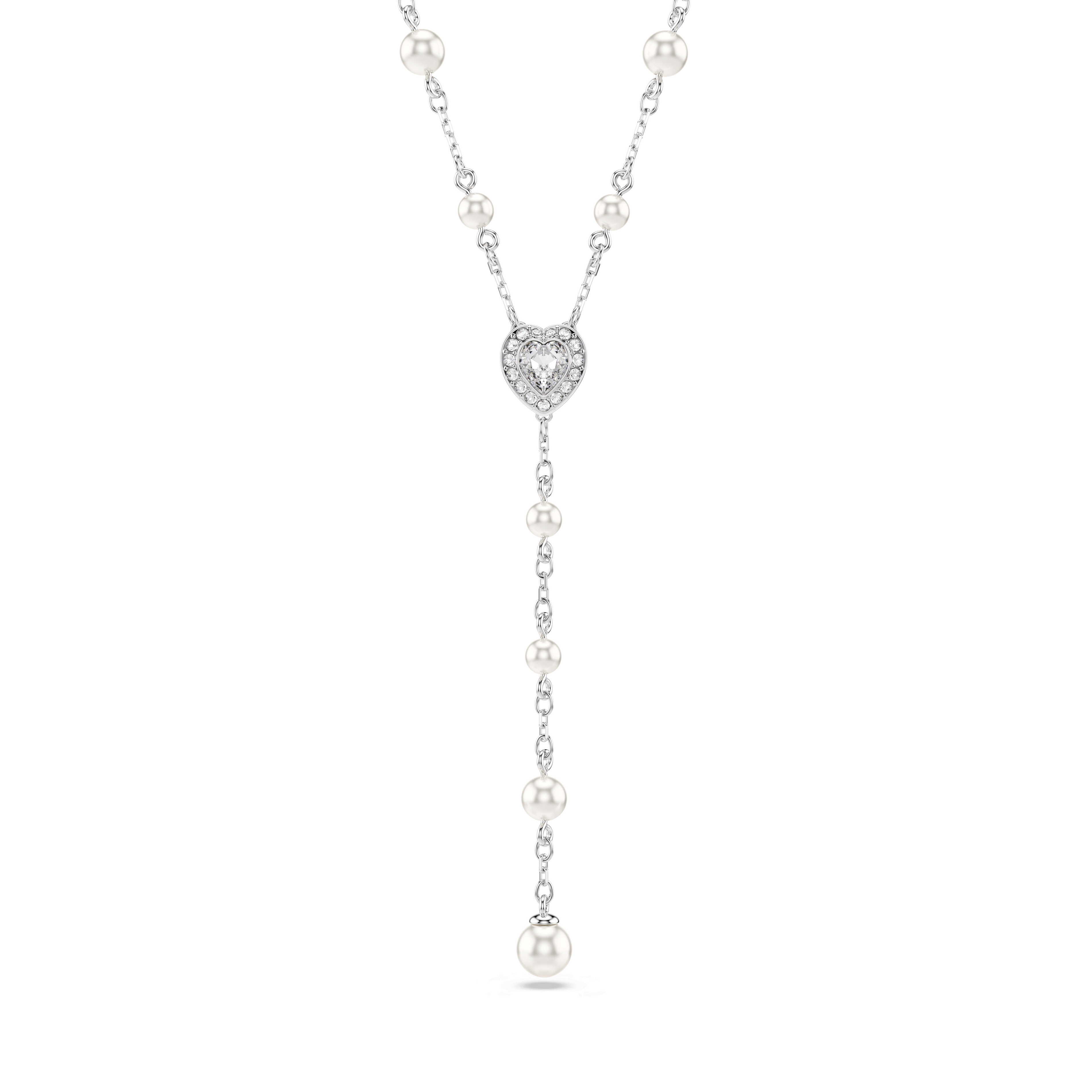 Swarovski Ariana Grande x Swarovski Y necklace, Mixed cuts, Crystal pearl, Heart, White, Rhodium plated — article 5720855