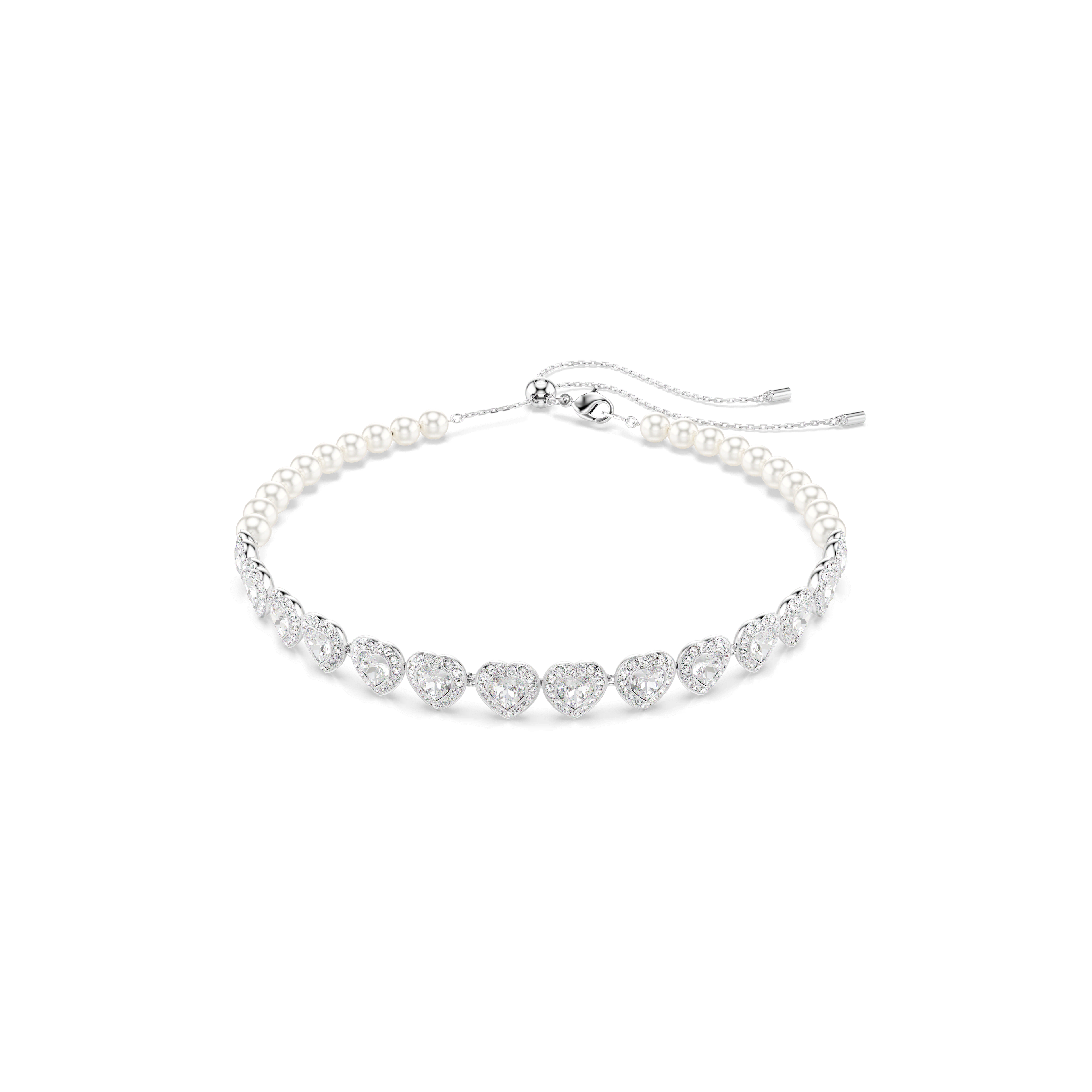 Swarovski Ariana Grande x Swarovski choker, Mixed cuts, Crystal pearl, Heart, White, Rhodium plated — article 5720861