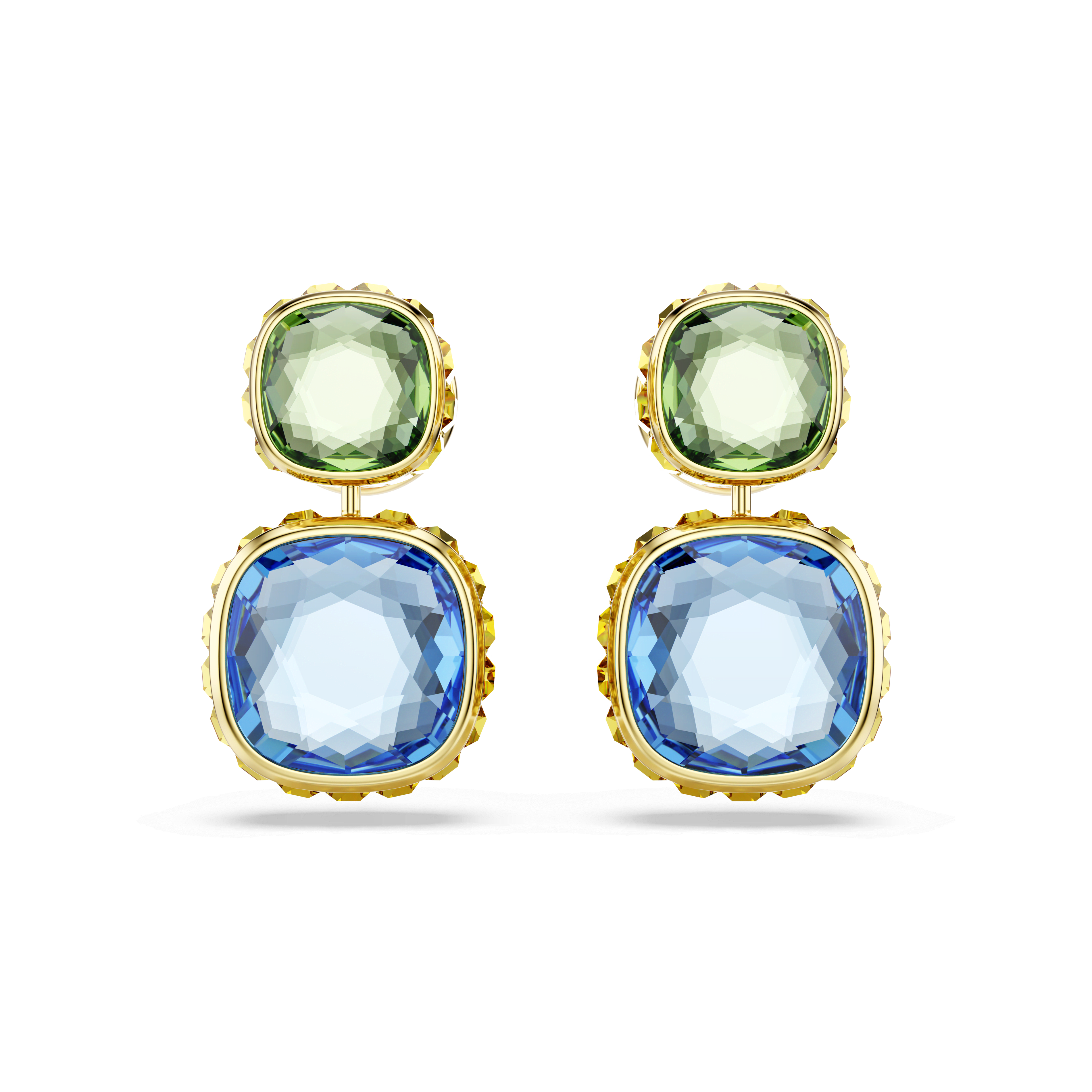 Swarovski Chroma drop earrings, Cushion cut, Multicolored, 18K gold finish — article 5721610
