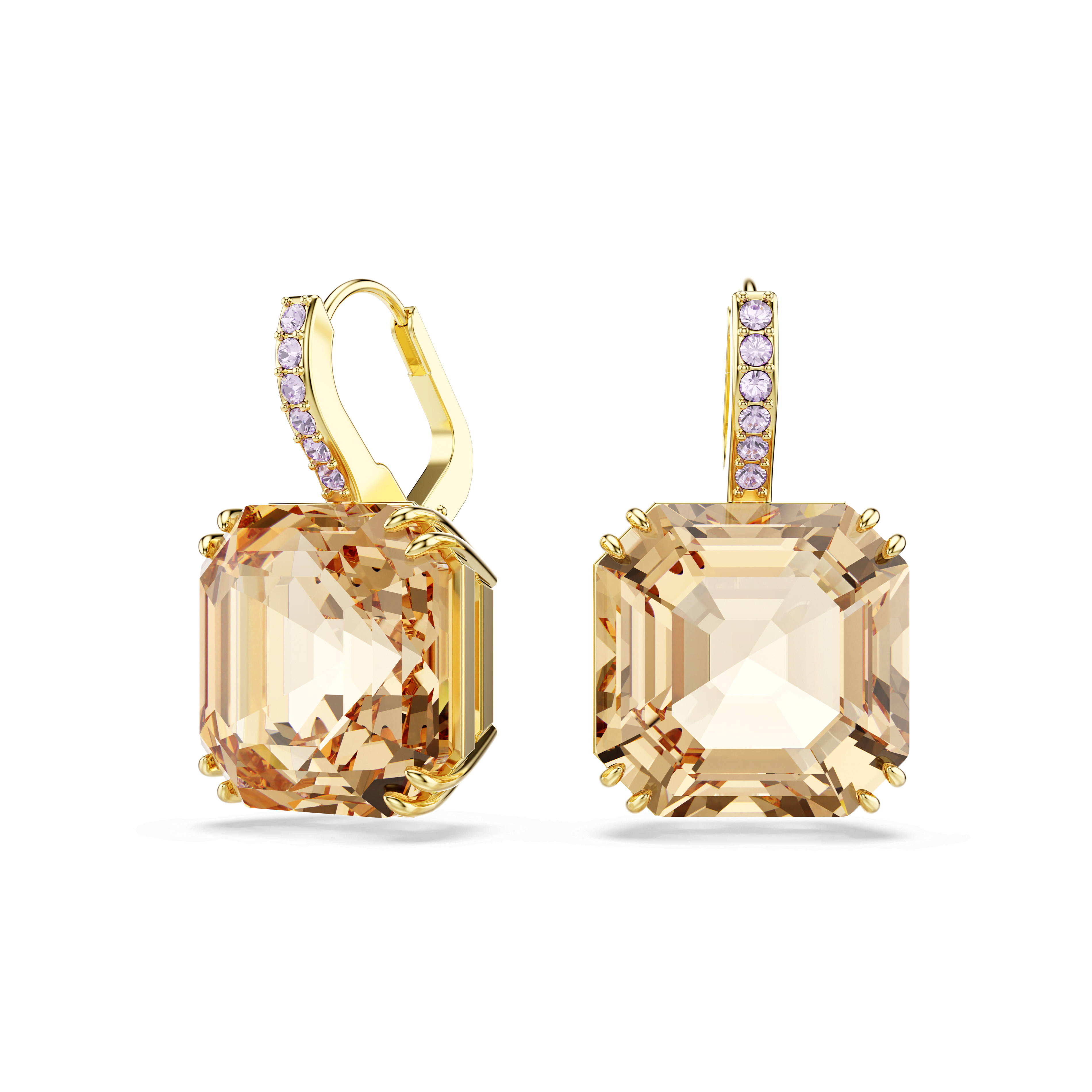 Swarovski Millenia drop earrings, Mixed cuts, Caramel, 18K gold finish — article 5725744