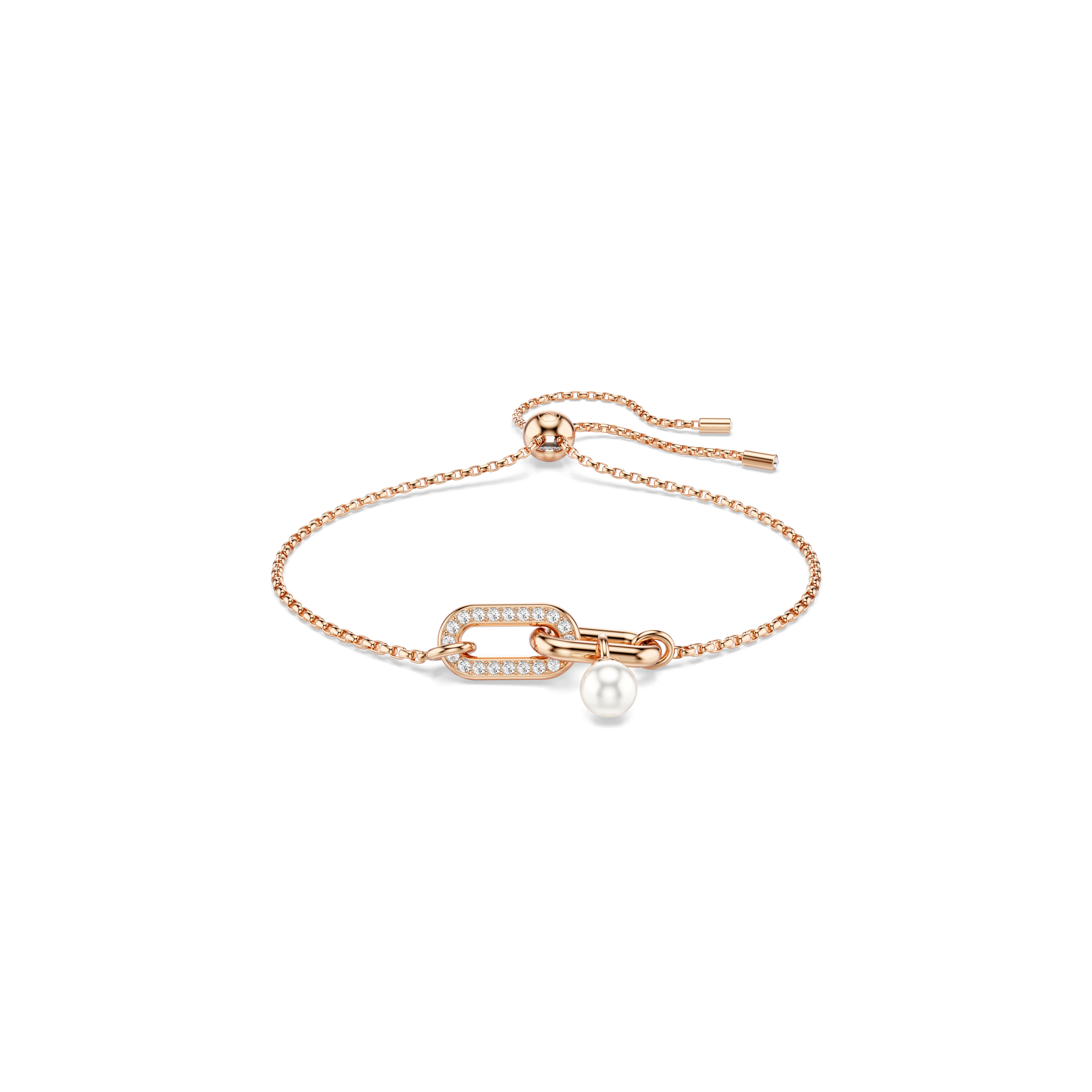 Swarovski Constella bracelet, Crystal pearl, Round cut, White, 18K rose gold finish — article 5728588