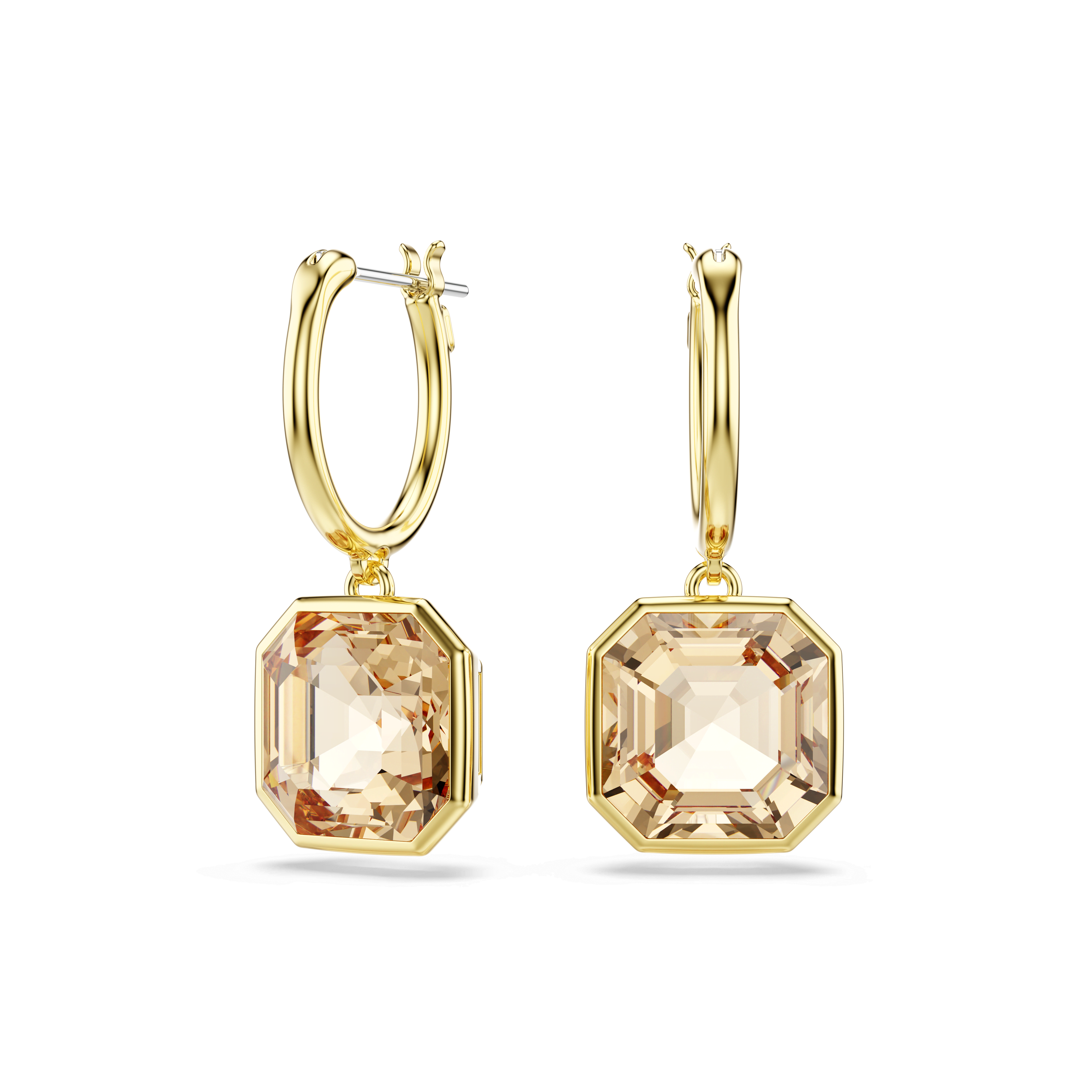 Swarovski Millenia drop earrings, Square cut, Caramel, 18K gold finish — article 5731148