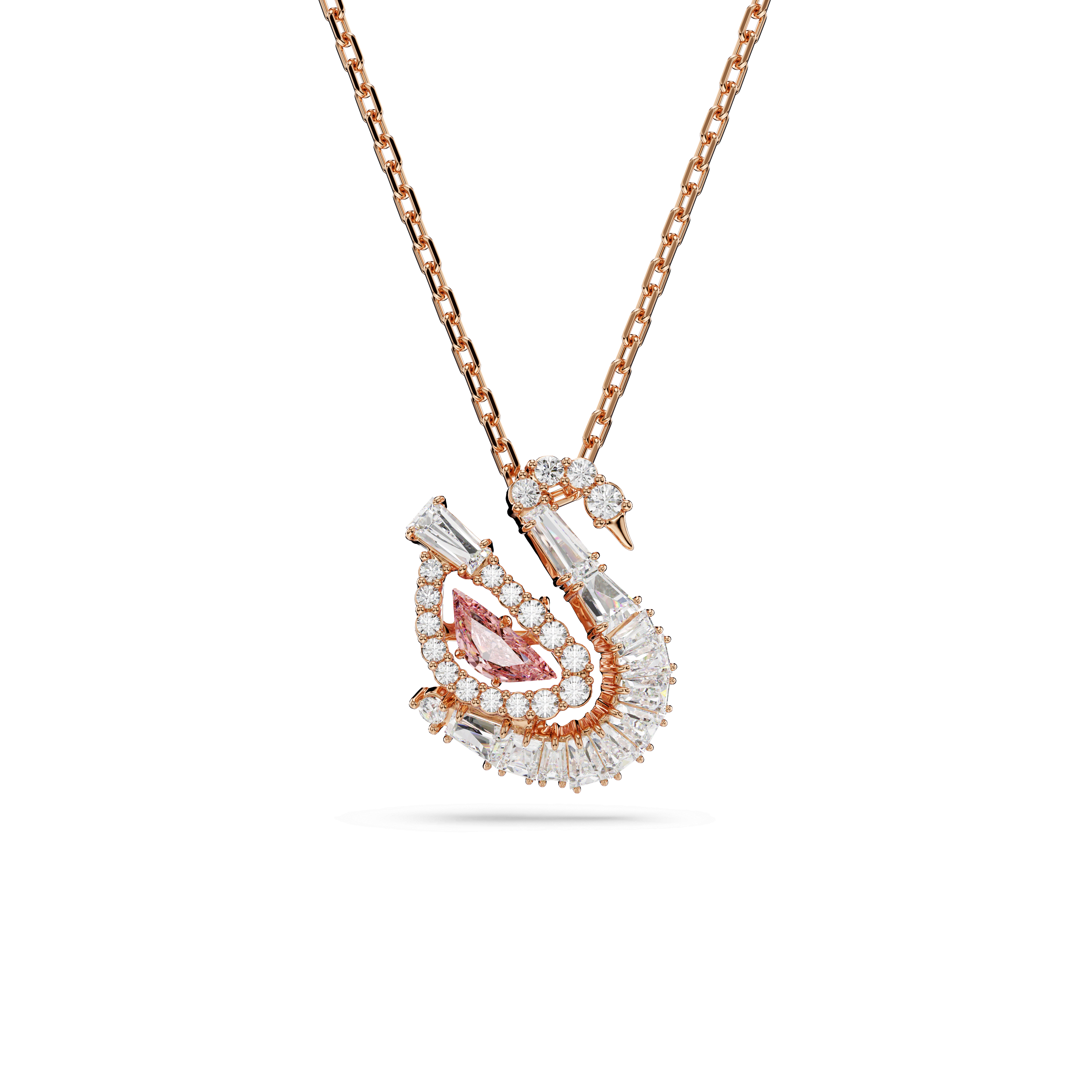 Swarovski Swan pendant, Mixed cuts, Swan, Pink, 18K rose gold finish — article 5732414