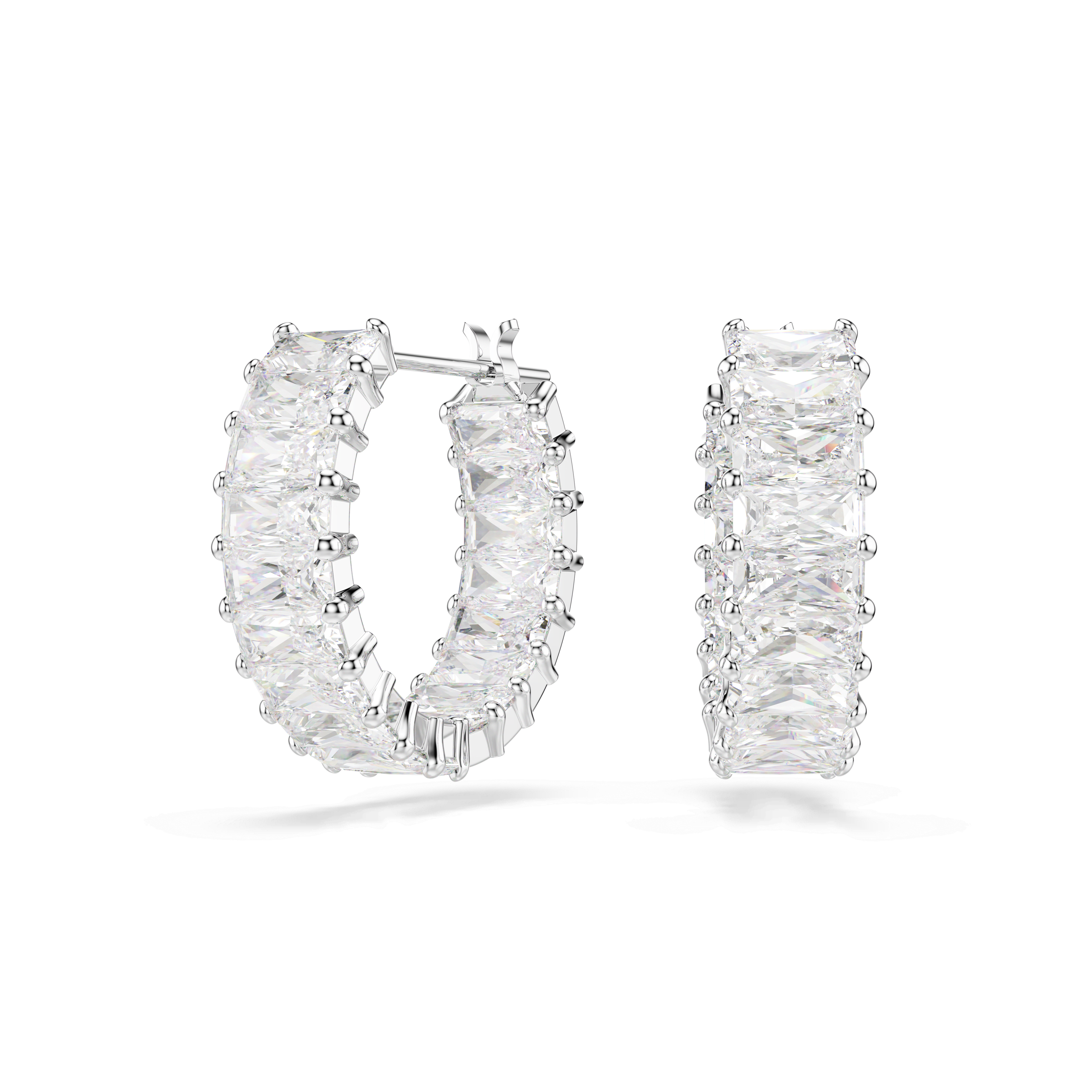 Swarovski Matrix hoop earrings, Baguette cut, White, Rhodium plated — article 5733397