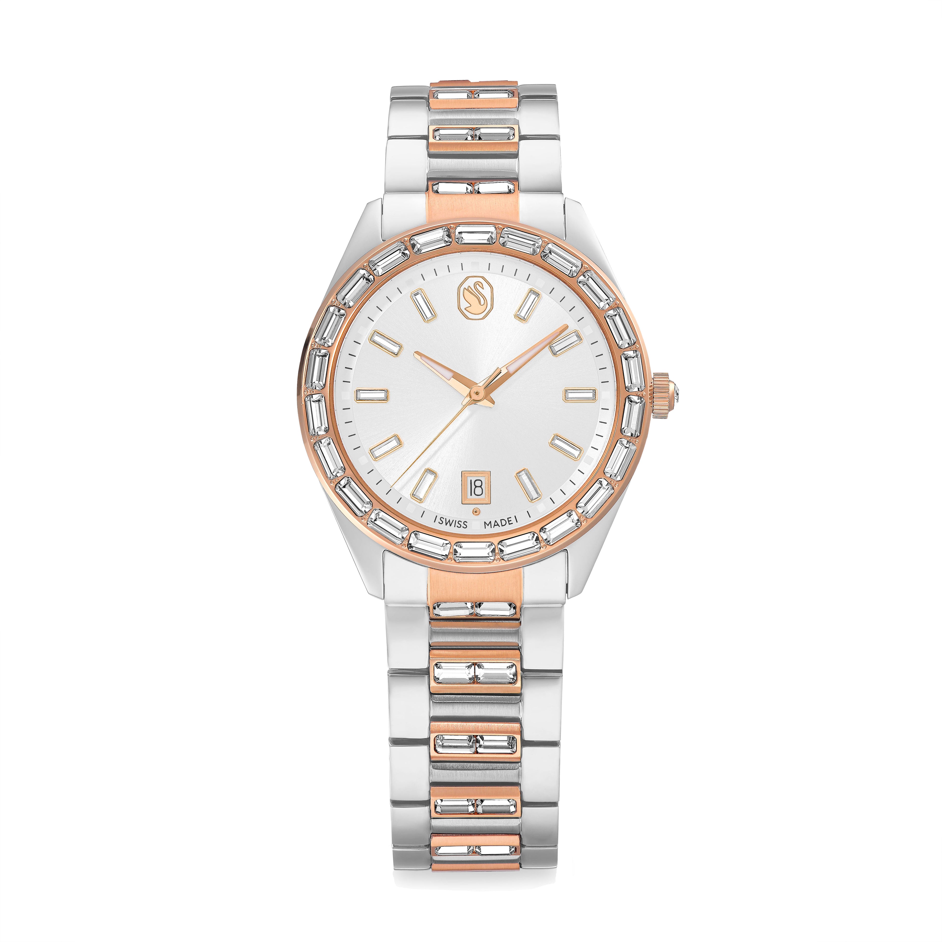 Swarovski Matrix date watch, Swiss Made, Metal bracelet, Rose gold tone, Mixed metal finish — article 5734663