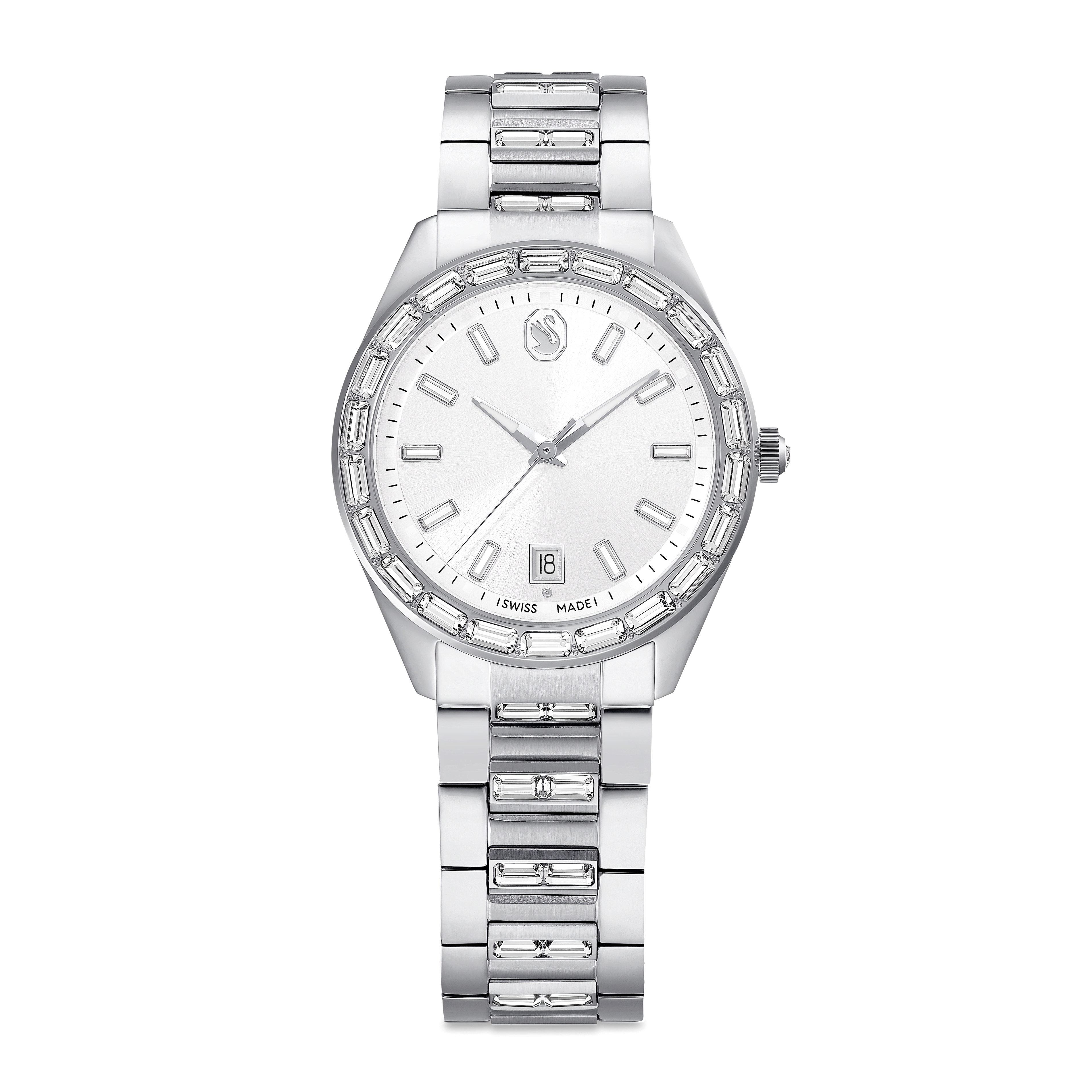 Swarovski Matrix date watch, Swiss Made, Metal bracelet, Silver tone, Stainless steel — article 5734665