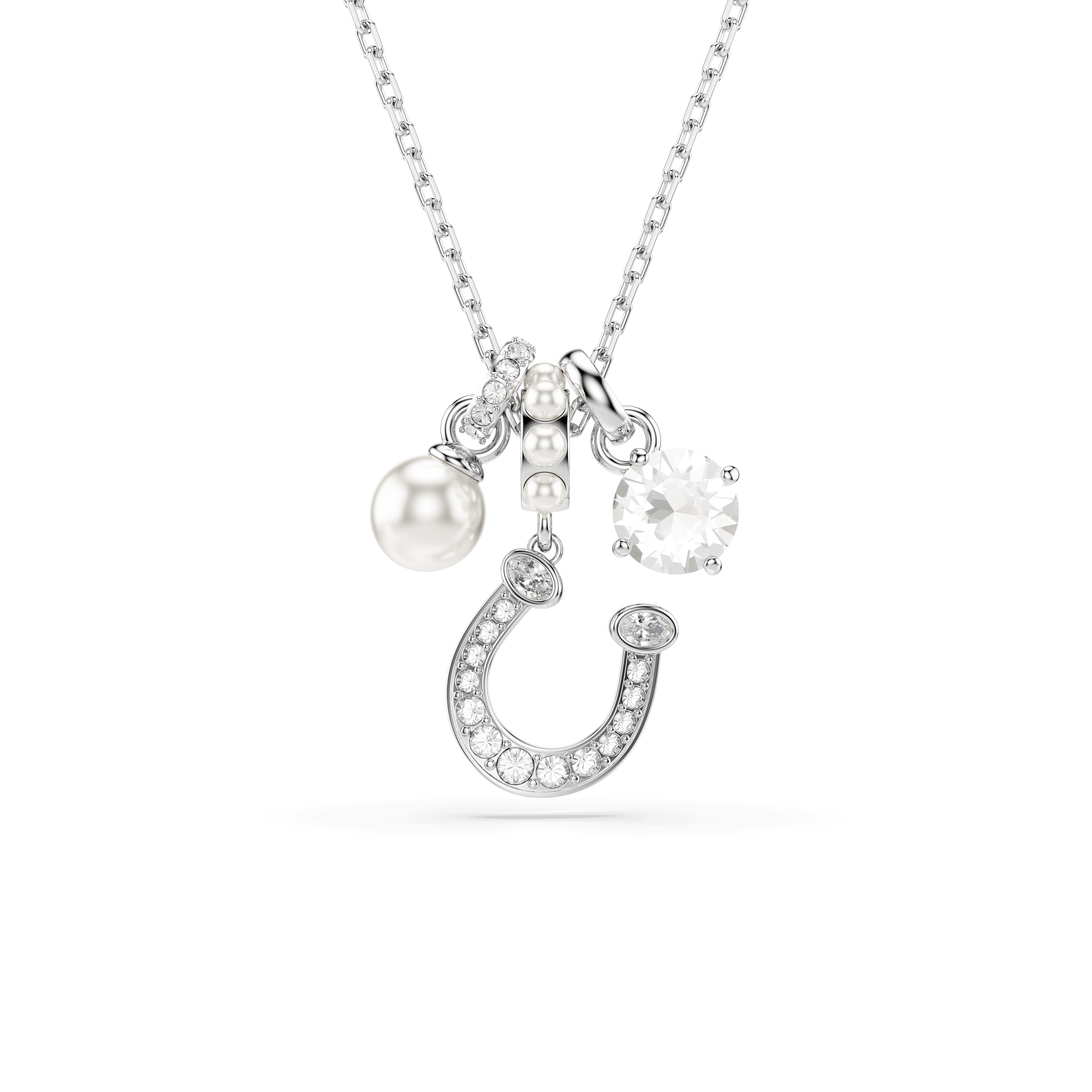 Swarovski Symbolica pendant, Crystal pearl, Round cut, Pavé, Horse shoe, White, Rhodium plated — article 5736247