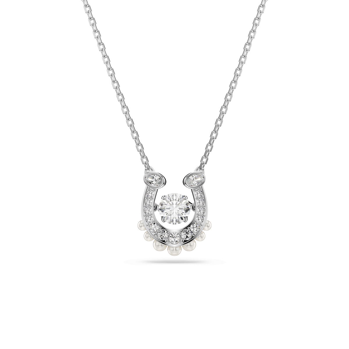 Symbolica pendant, Crystal pearl, Round cut, Pavé, Horse shoe, White, Rhodium plated