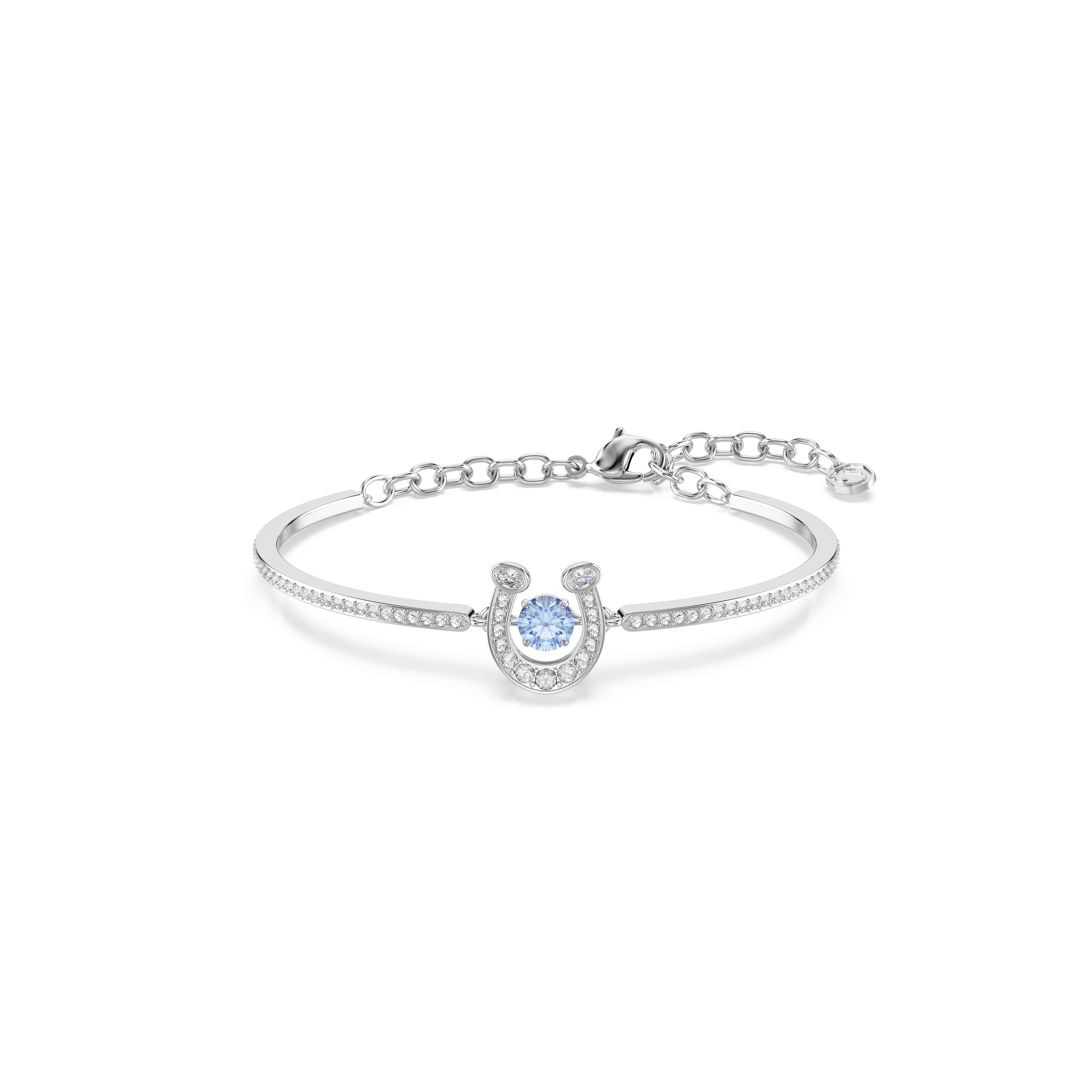 Swarovski Symbolica bangle, Round cut, Pavé, Horse shoe, Blue, Rhodium plated — article 5736983
