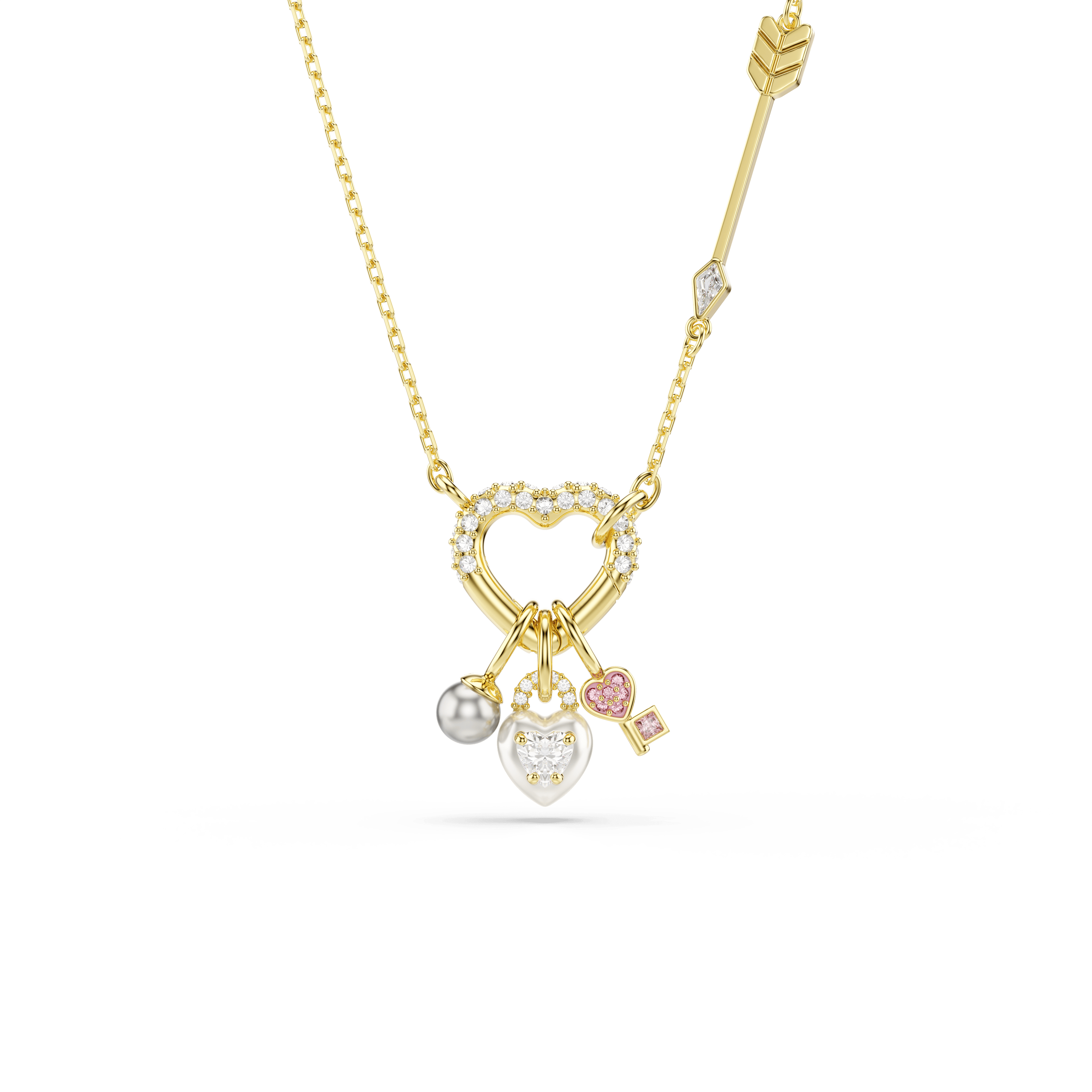 Swarovski Idyllia pendant, Mixed cuts, Heart, Key, Pink, 18K gold finish — article 5737290