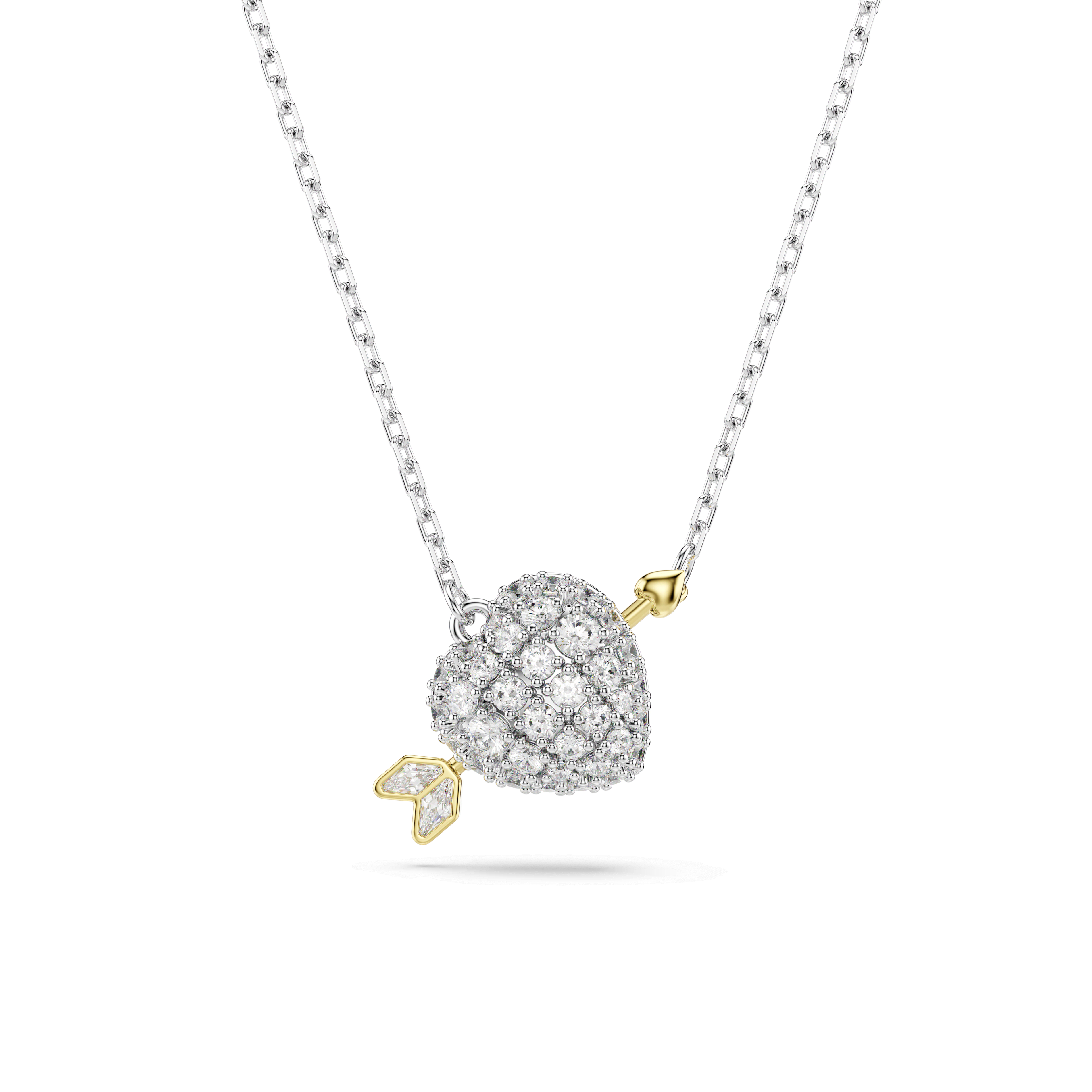 Swarovski Idyllia pendant, Mixed cuts, Heart with arrow, White, Mixed metal finish — article 5737291