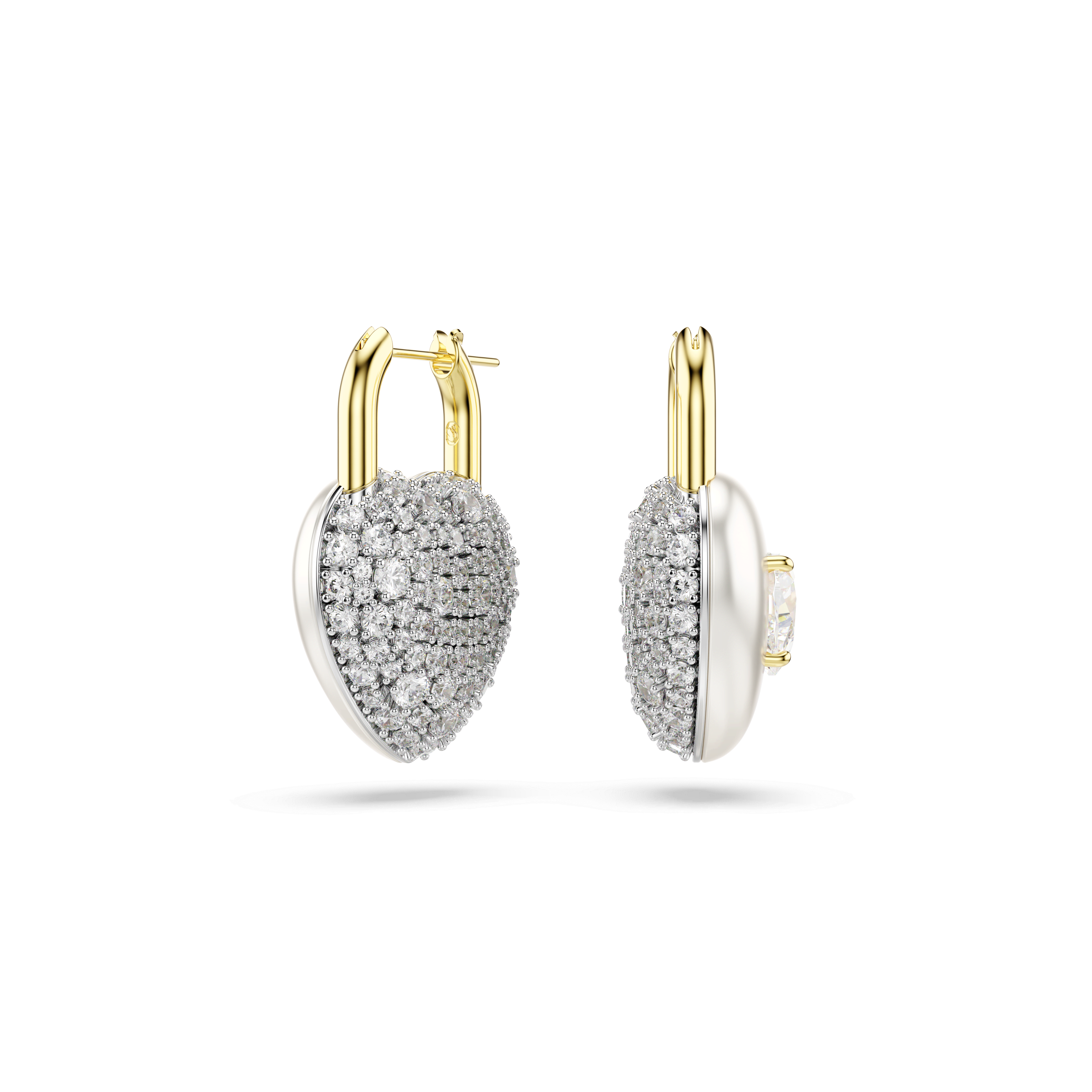 Swarovski Idyllia drop earrings, Mixed cuts, Heart, White, 18K gold finish — article 5737297