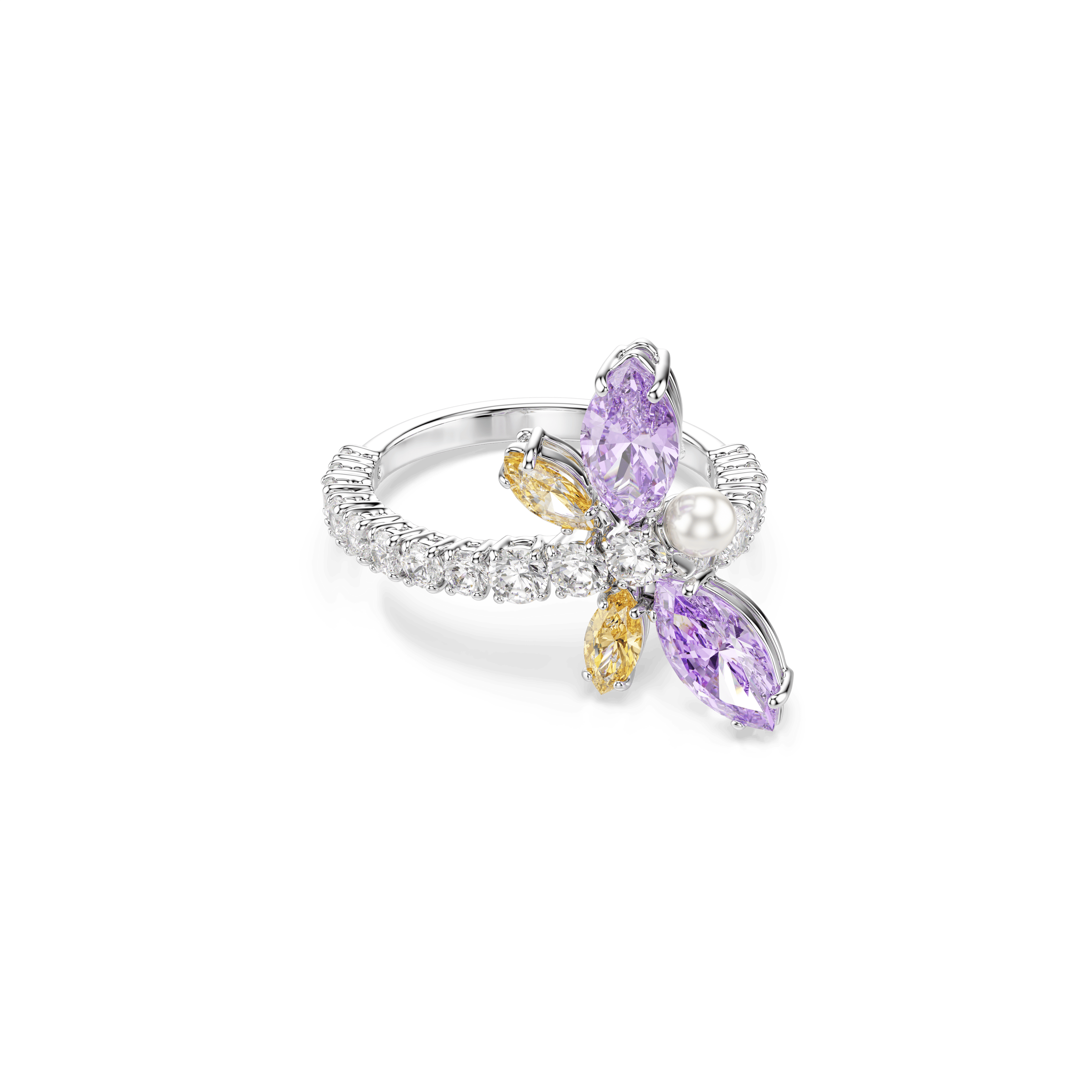 Swarovski Ariana Grande x Swarovski motif ring, Mixed cuts, Dragonfly, Multicolored, Rhodium plated — article 5737367