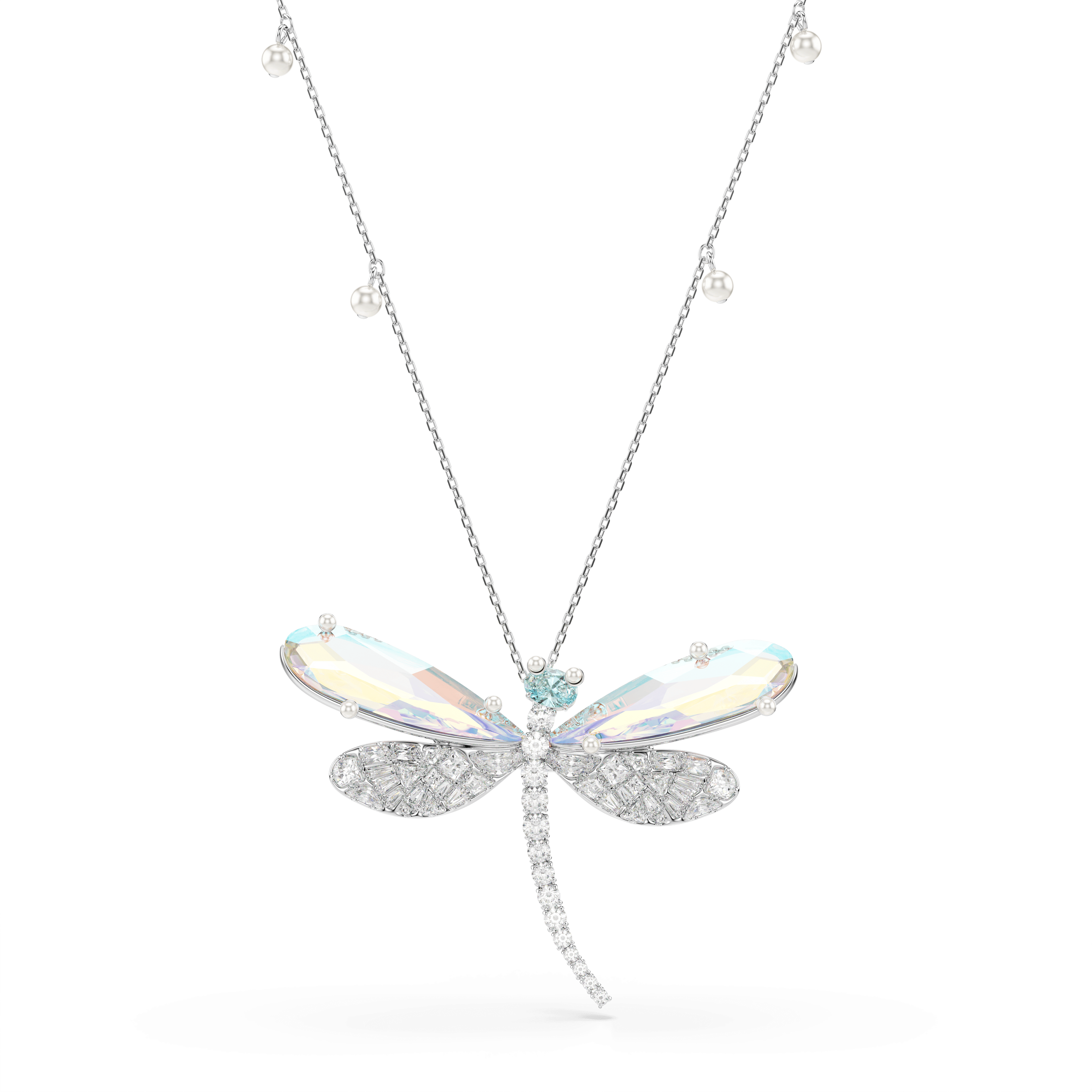 Swarovski Ariana Grande x Swarovski pendant and brooch, Crystal Pearl, Mixed cuts, Dragonfly, White, Rhodium plated — article 5737429