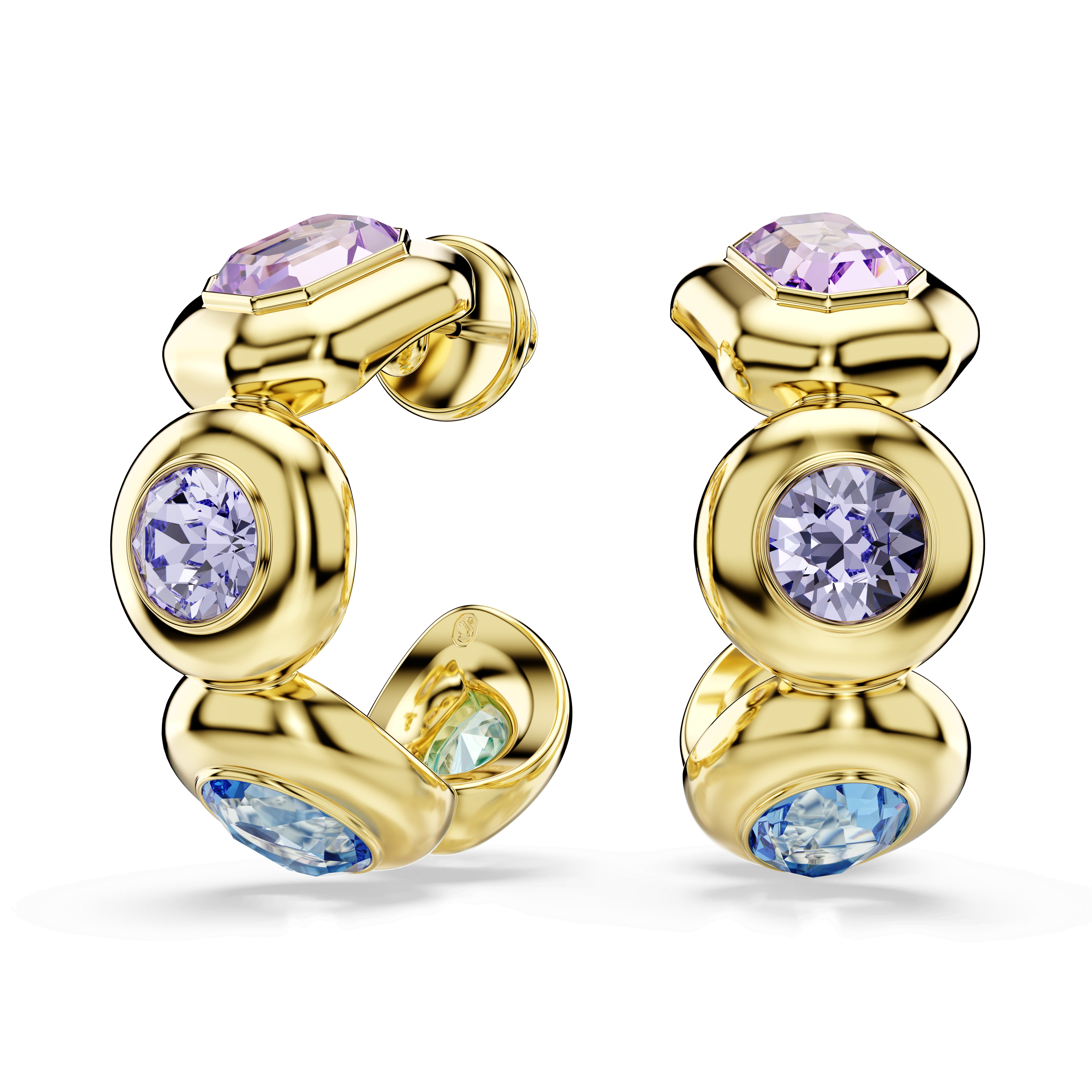 Swarovski Gema hoop earrings, Mixed cuts, Multicolored, 18K gold finish — article 5737444