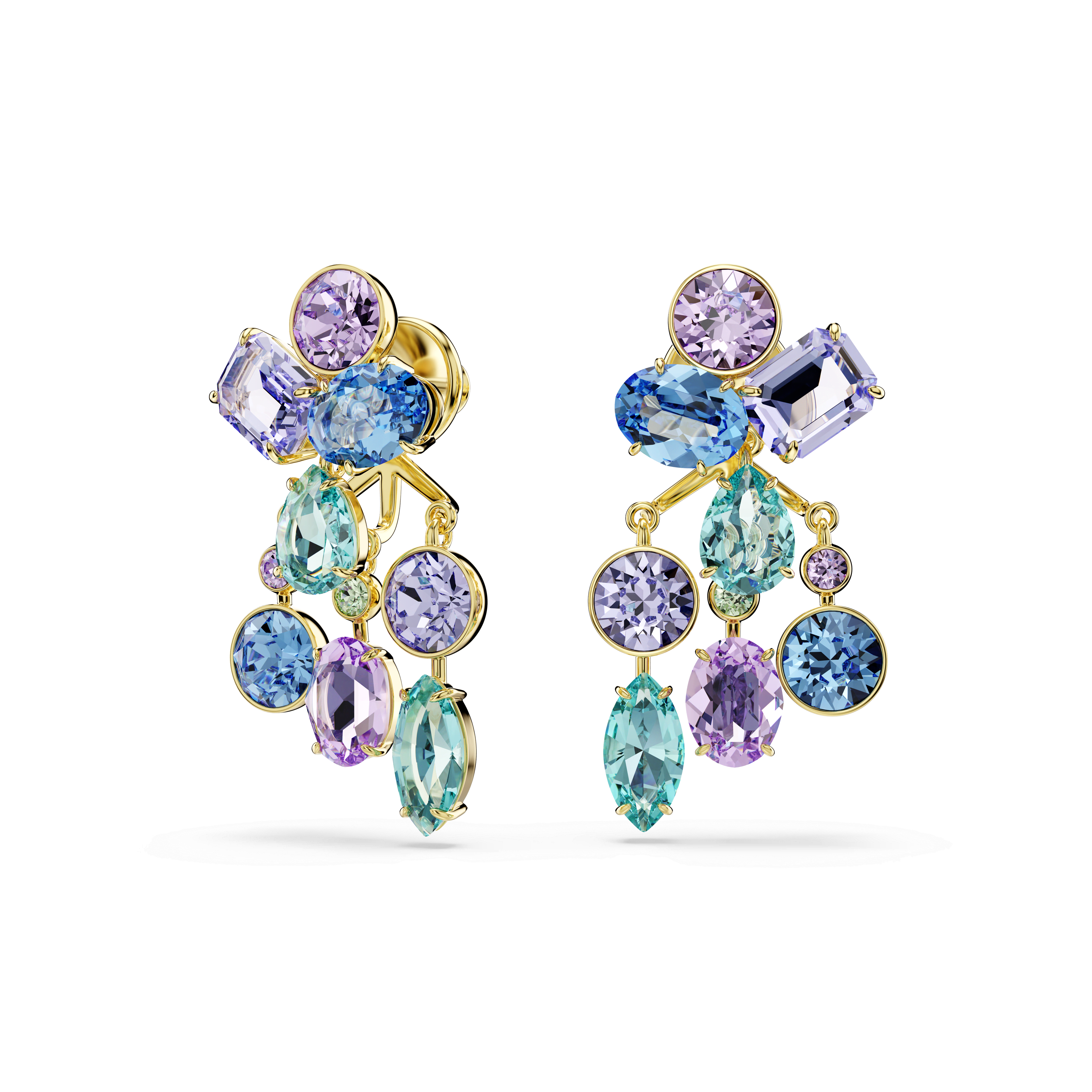 Swarovski Gema earring jackets, Mixed cuts, Multicolored, 18K gold finish — article 5737450