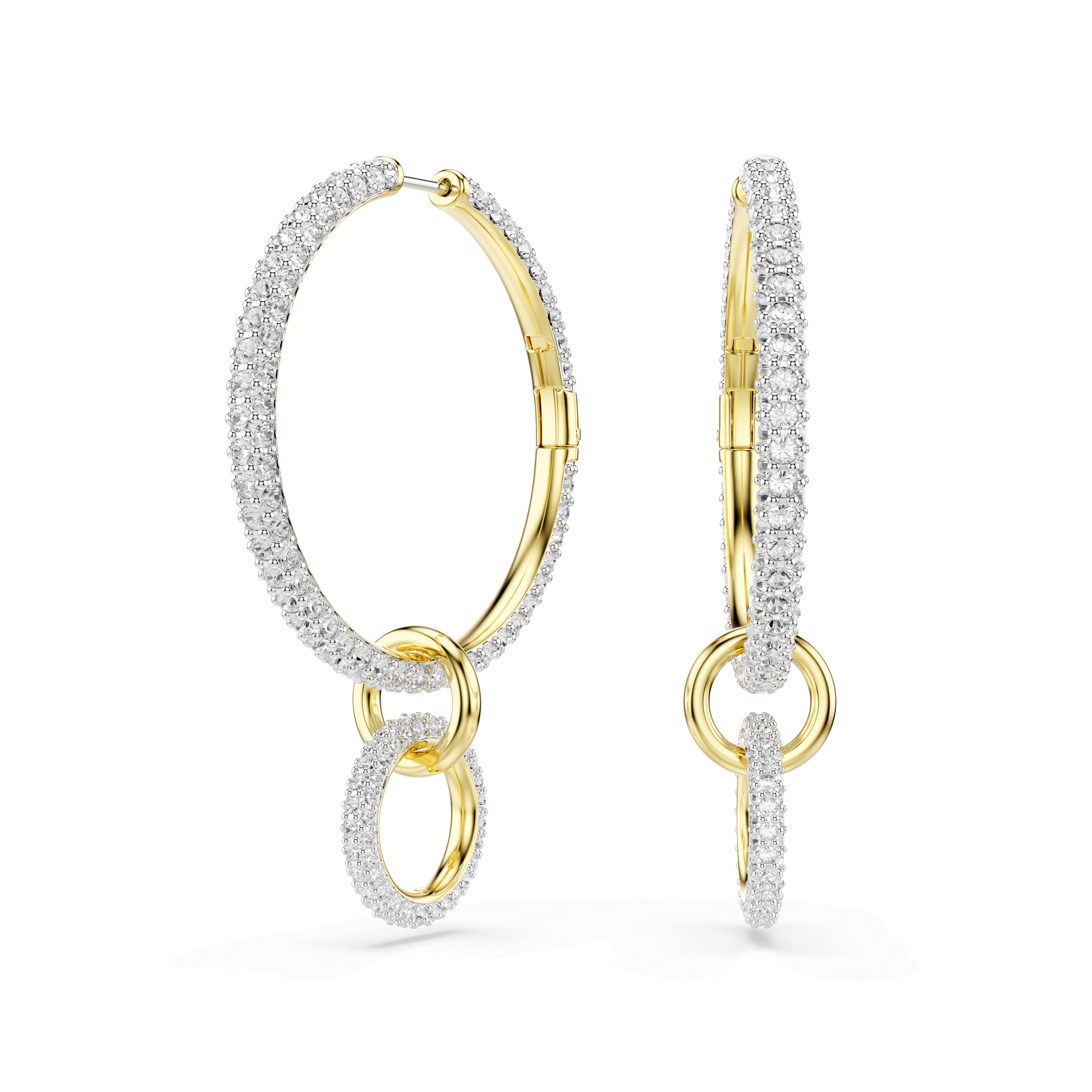 Swarovski Dextera hoop earrings, Round cut, White, 18K gold finish — article 5738201