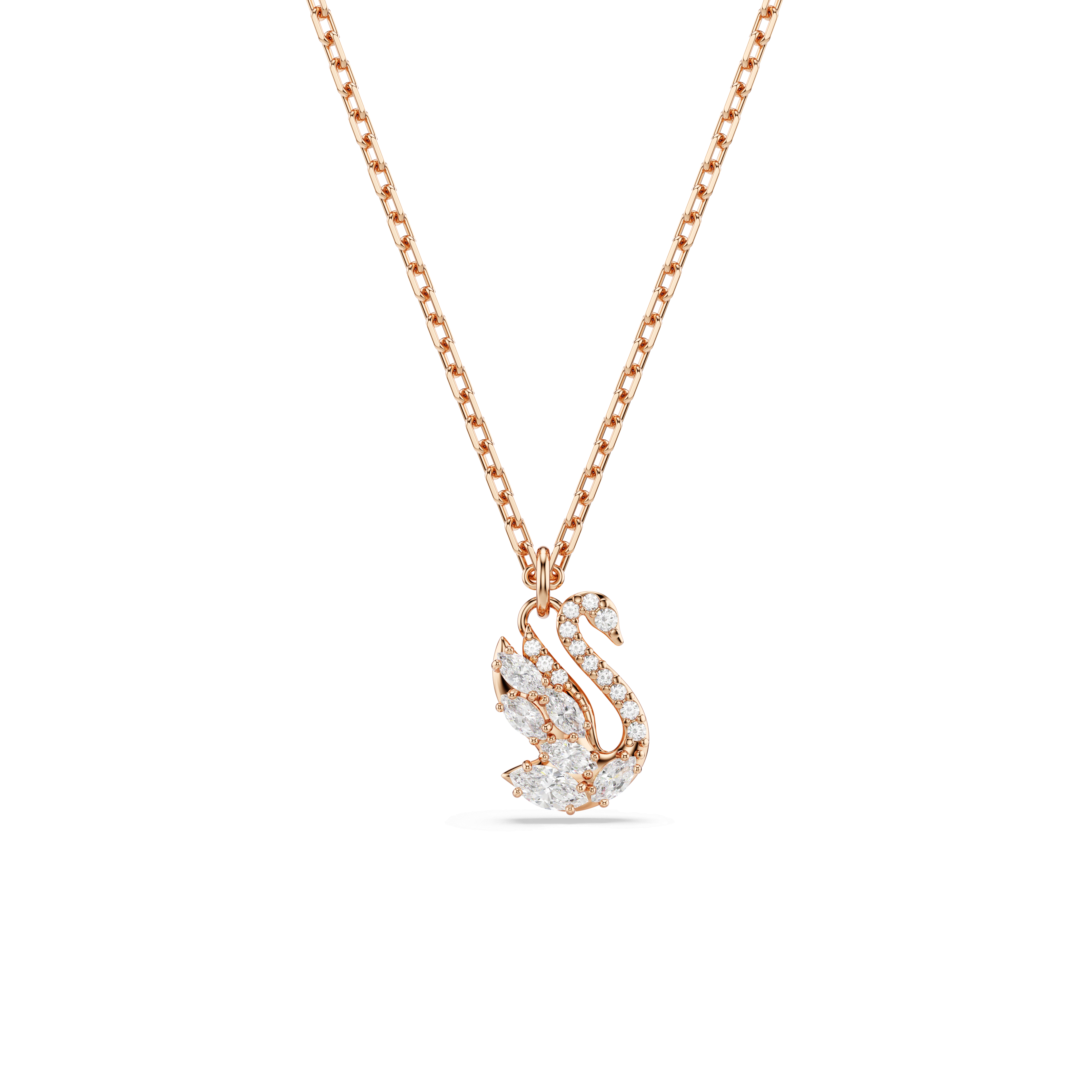 Swarovski Swan pendant, Mixed cuts, Swan, White, 18K rose gold finish — article 5738203