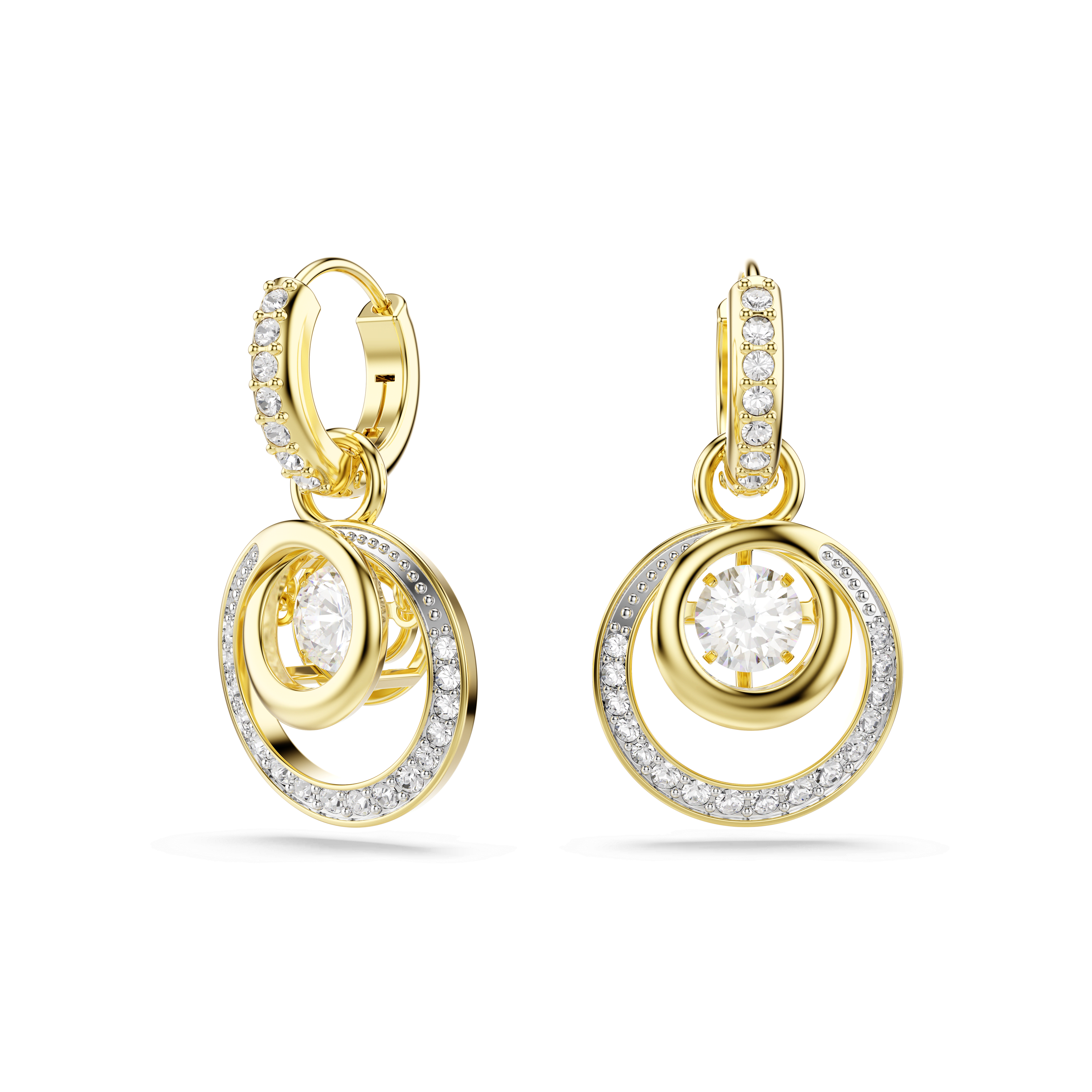 Swarovski Hyperbola drop earrings, Round cut, White, 18K gold finish — article 5738249