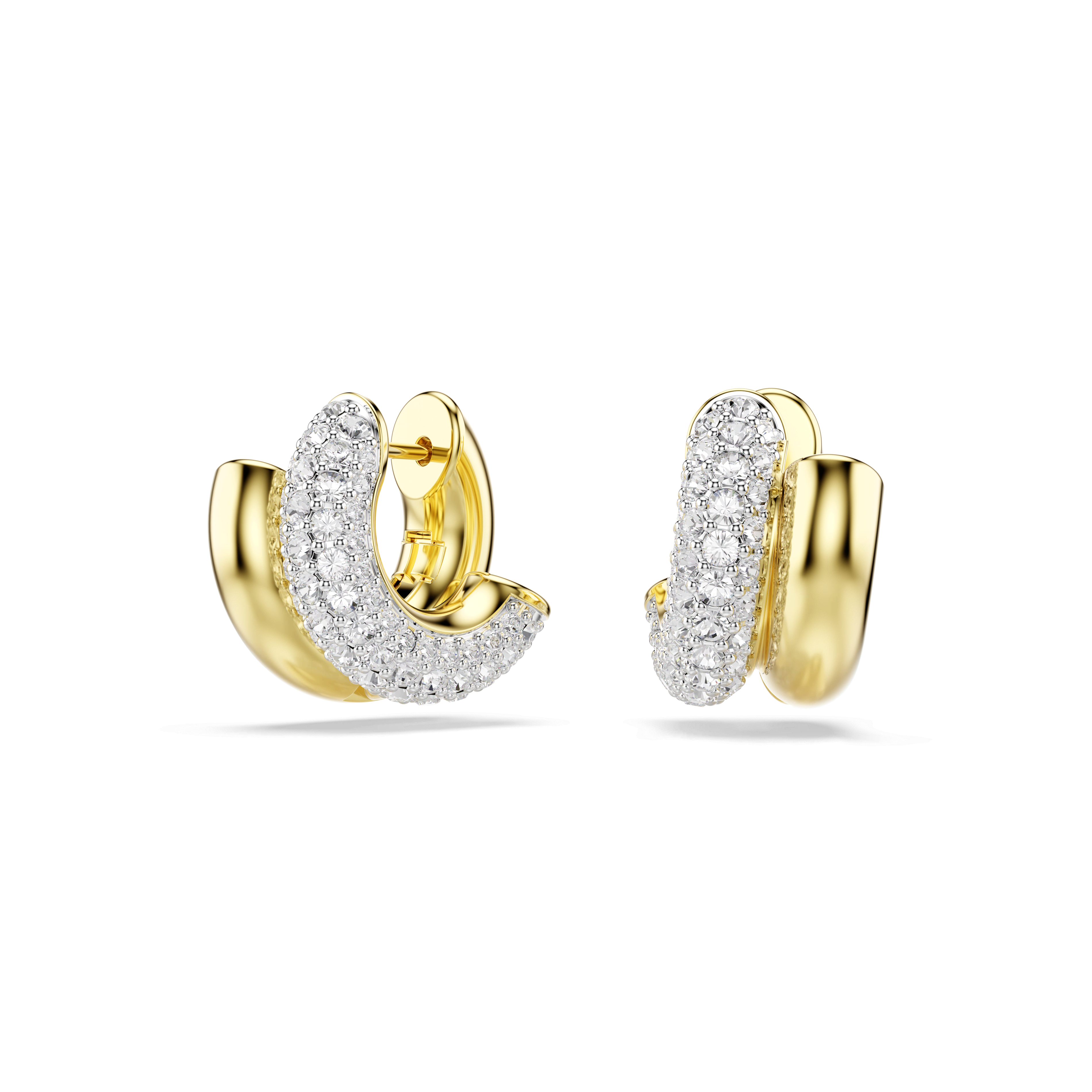 Swarovski Dextera hoop earrings, Round cut, Mini, White, 18K gold finish — article 5740735