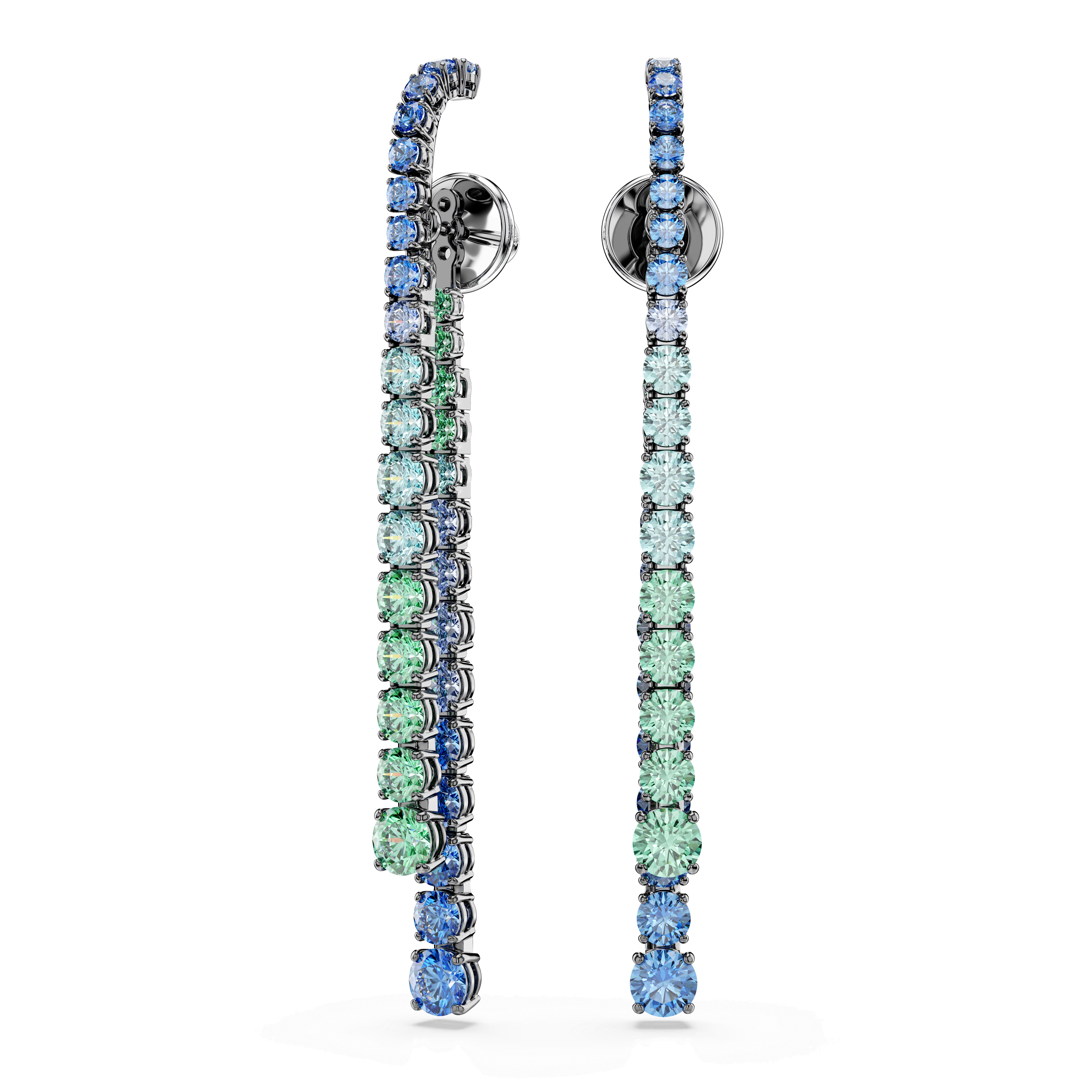 Swarovski Matrix drop earrings, Gradient of round cuts, Multicolored, Ruthenium plated — article 5741390