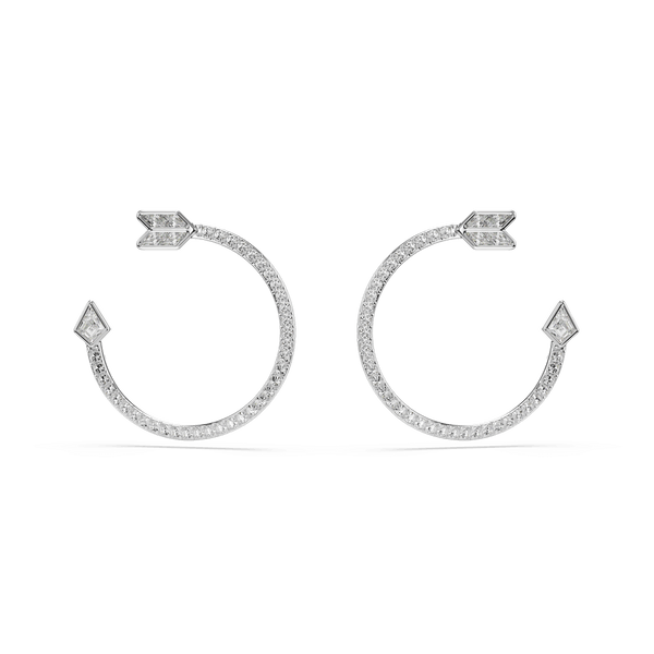 Idyllia hoop earrings, Mixed cuts, Arrow, White, Rhodium plated — article 5741522