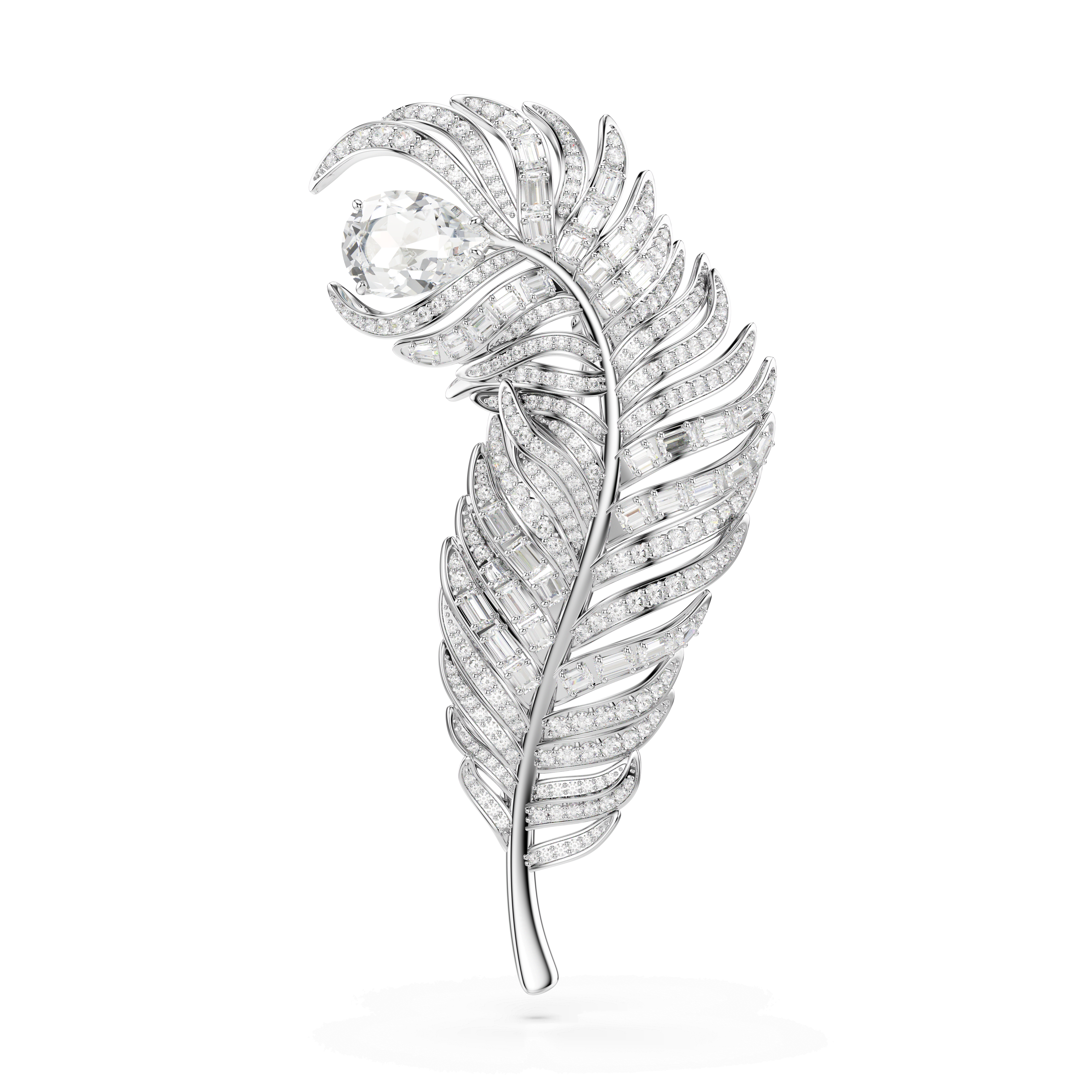 Swarovski Vienna brooch, Mixed cuts, Feather, White, Rhodium plated — article 5741558