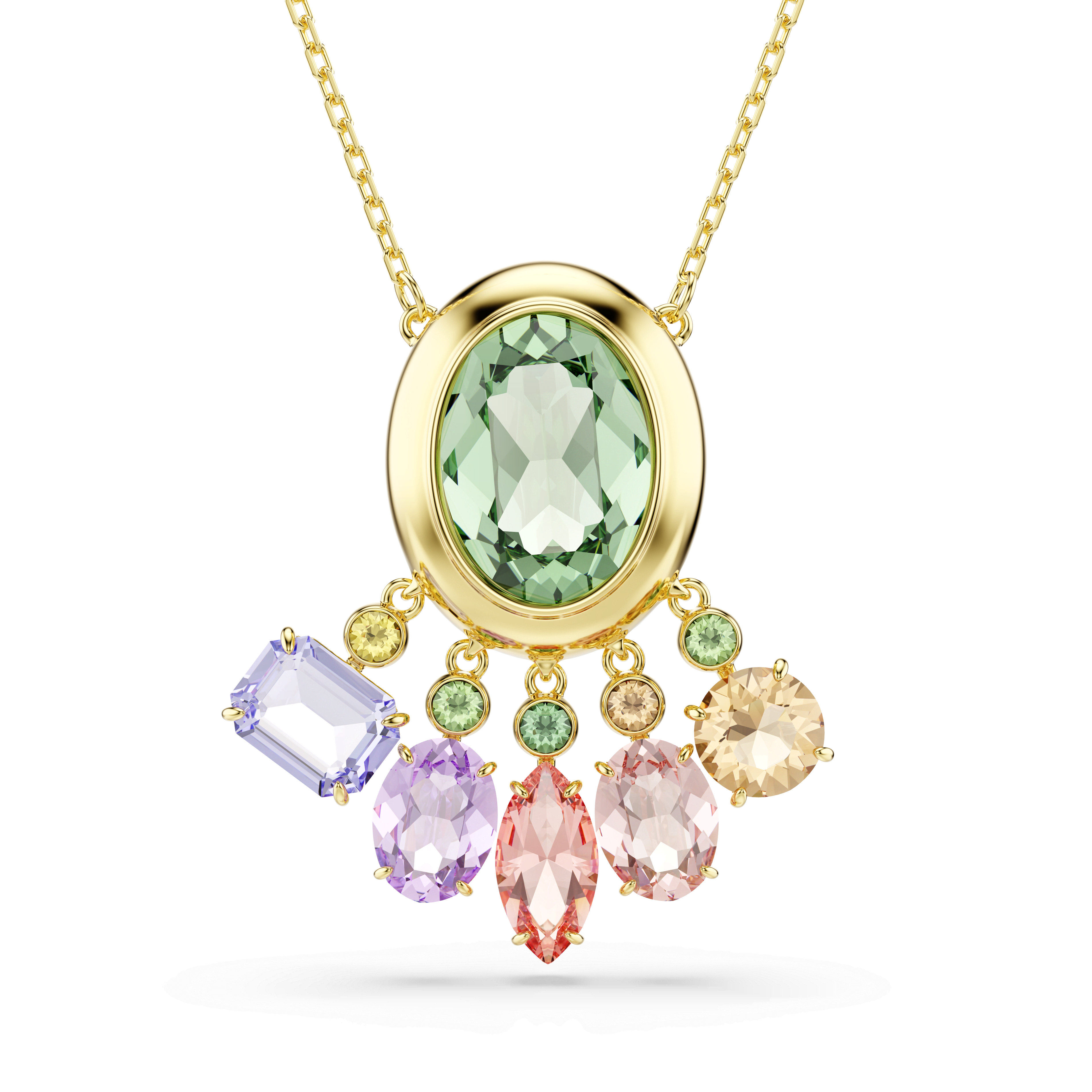 Swarovski Gema pendant, Mixed cuts, Dangling crystals, Multicolored, 18K gold finish — article 5741587