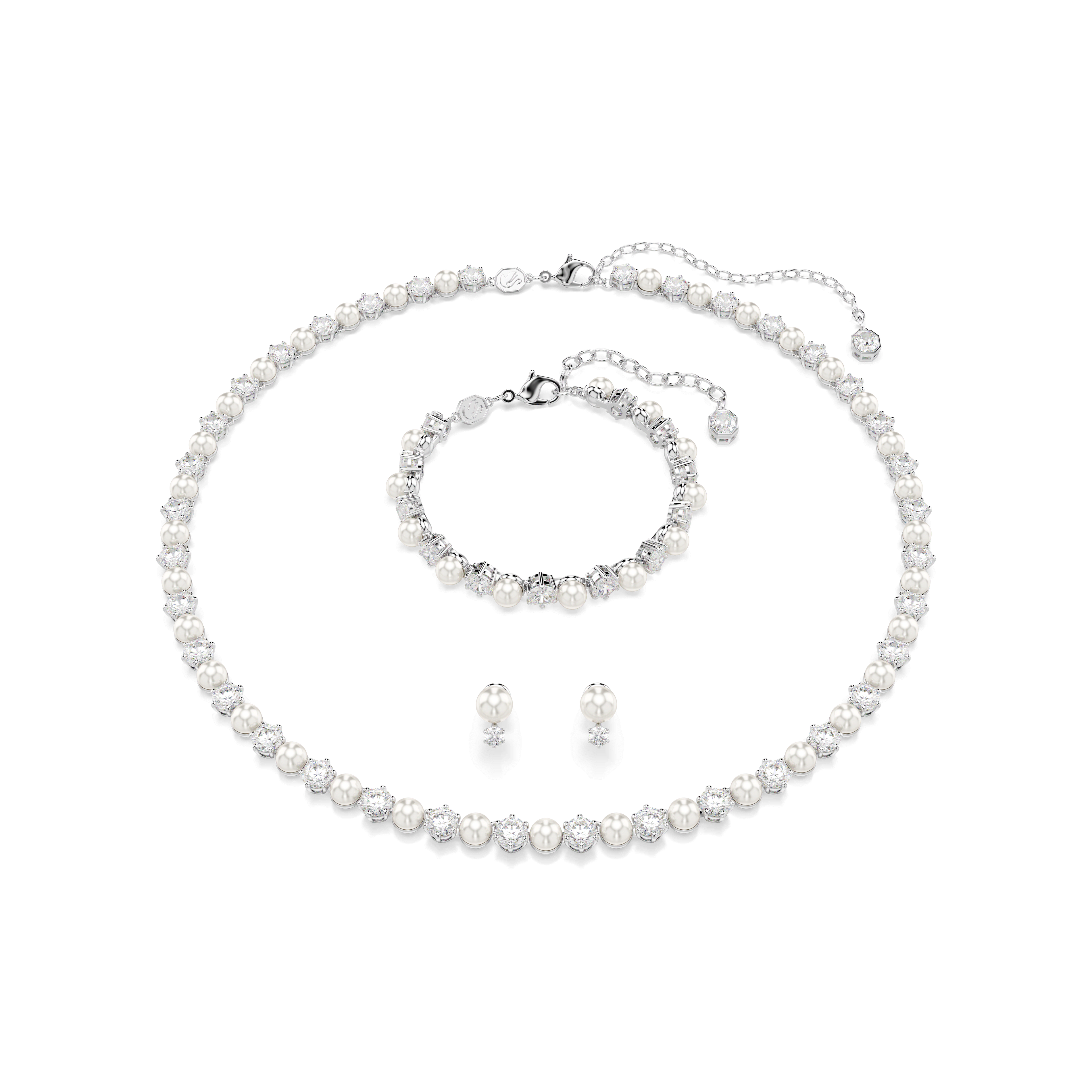 Swarovski Matrix set, Crystal pearl, Round cut, White, Rhodium plated — article 5742040
