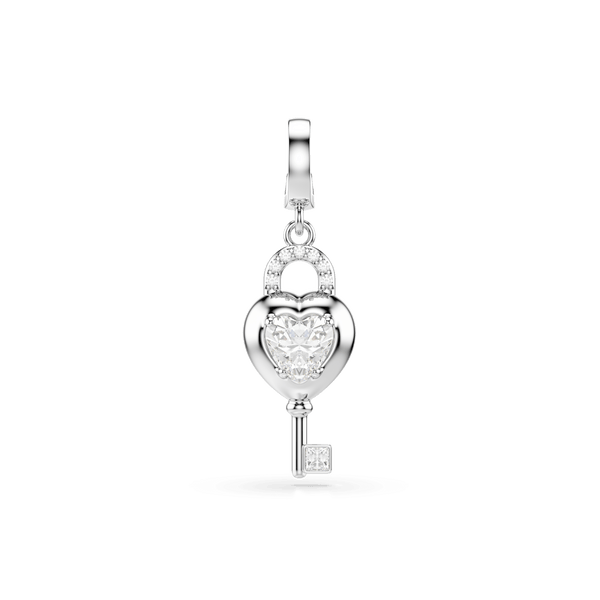 Idyllia charm, Mixed cuts, Heart with key, White, Rhodium plated — article 5742957