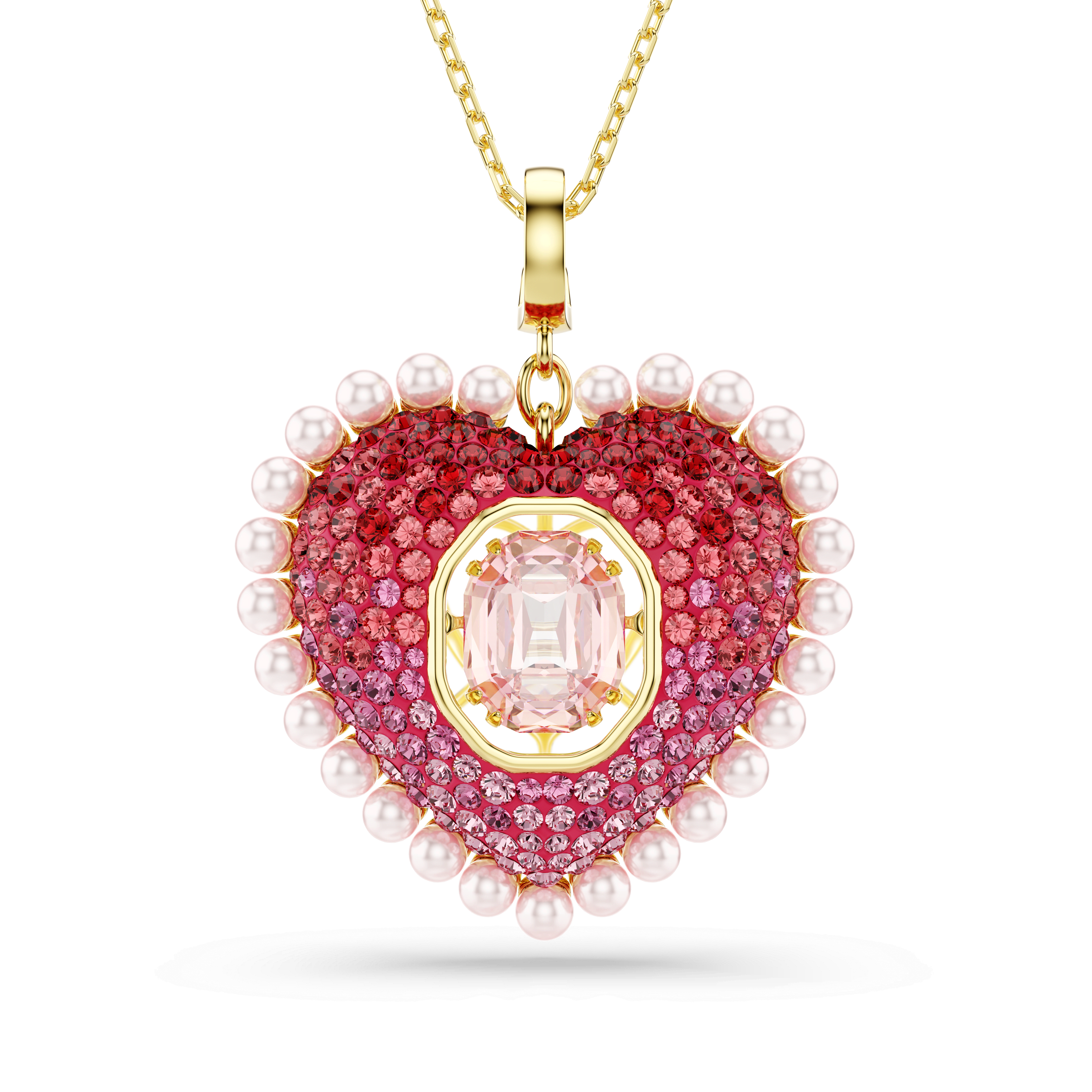 Swarovski Idyllia pendant, Mixed cuts, Heart, Pink, 18K gold finish — article 5742958